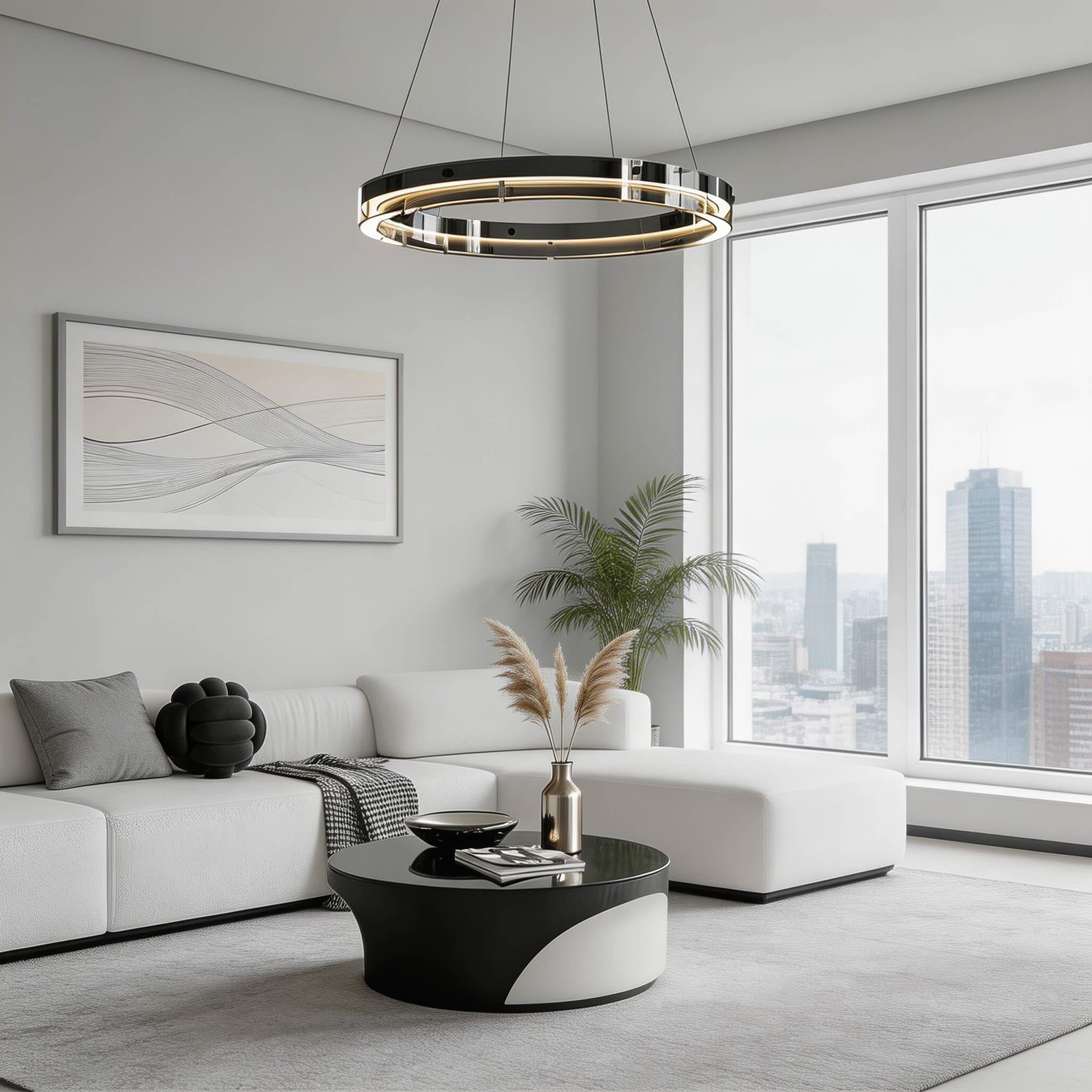 Luminaire suspendu LED moderne noir à hauteur réglable avec abat-jour en verre pour salle à manger | ribuella