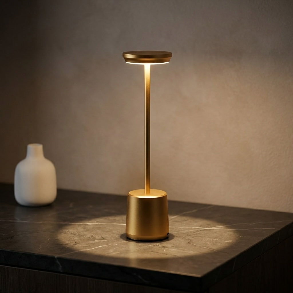 Lampă de masă LED modernă, design metalic fără fir, temperatură de culoare reglabilă, reîncărcabilă prin USB | ribuella