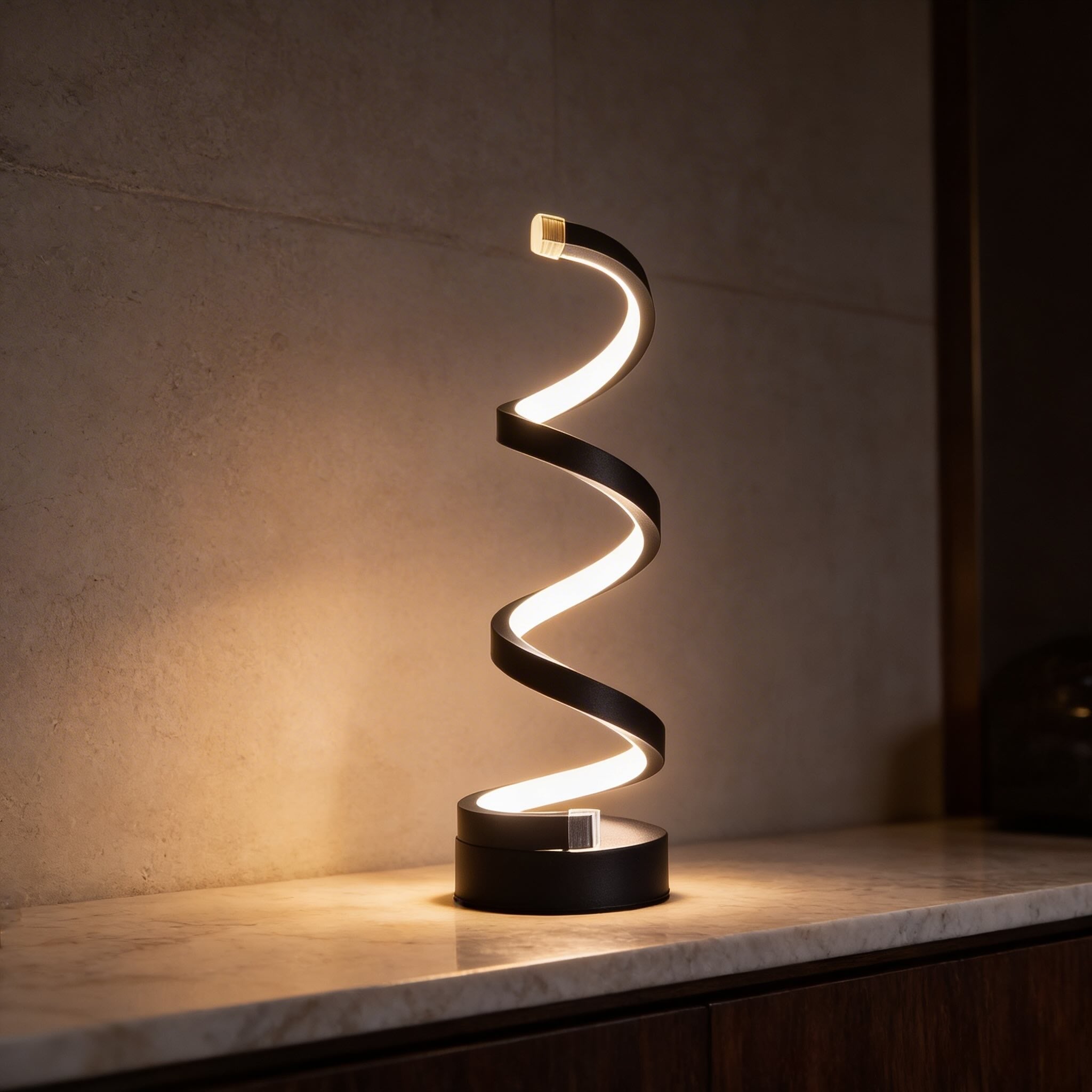 Modern Spiral Bedside Lamp USB Powered Dimmable Wrought Iron Touch Control Adjustable Light | ribuella