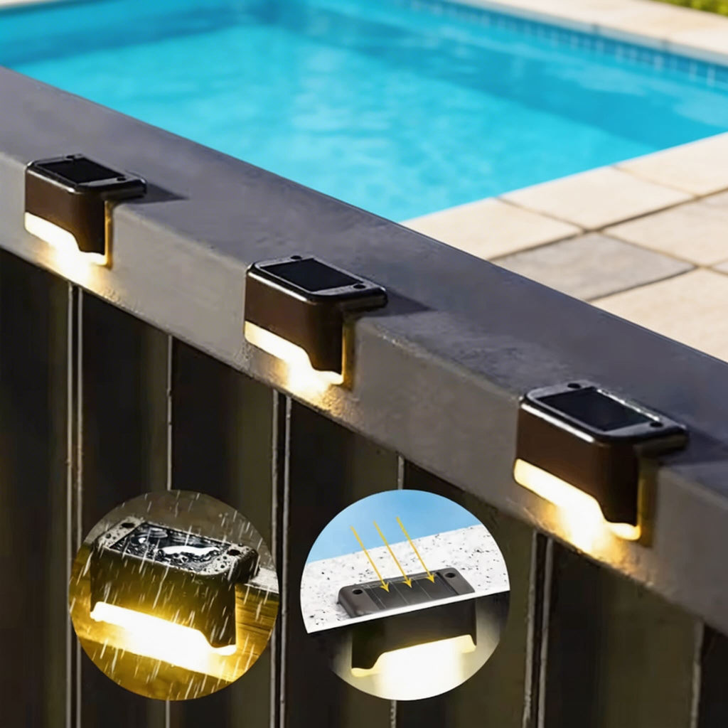 Solare Gartenleuchte für den Außenbereich, wasserdichte Stufenleuchte aus Kunststoff im linearen Design, warmweiße LED | ribuella