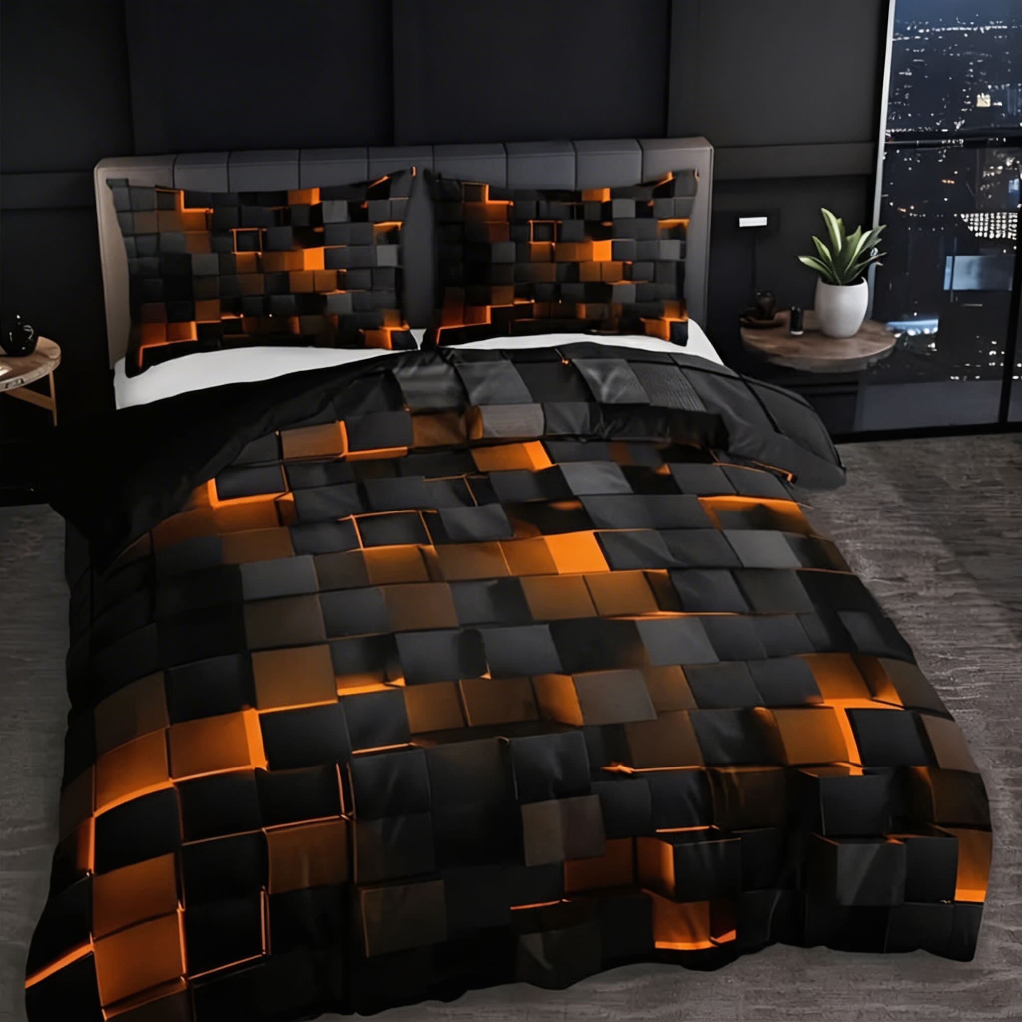 Modern Neon 3D Grid Print Quilt Cover Set 3pcs Soft Microfiber Cotton Blend Durable Design | ribuella