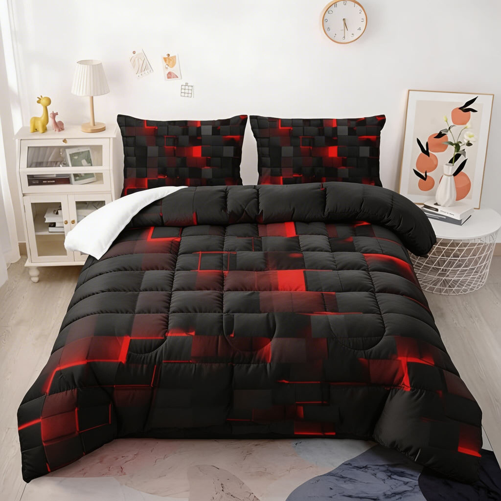 Modern Neon 3D Grid Print Quilt Cover Set 3pcs Soft Microfiber Cotton Blend Durable Design | ribuella