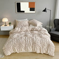Elegant Ruffle Flower Quilt Cover Set Soft Microfiber Zipper Closure Machine Washable Corner Ties | ribuella