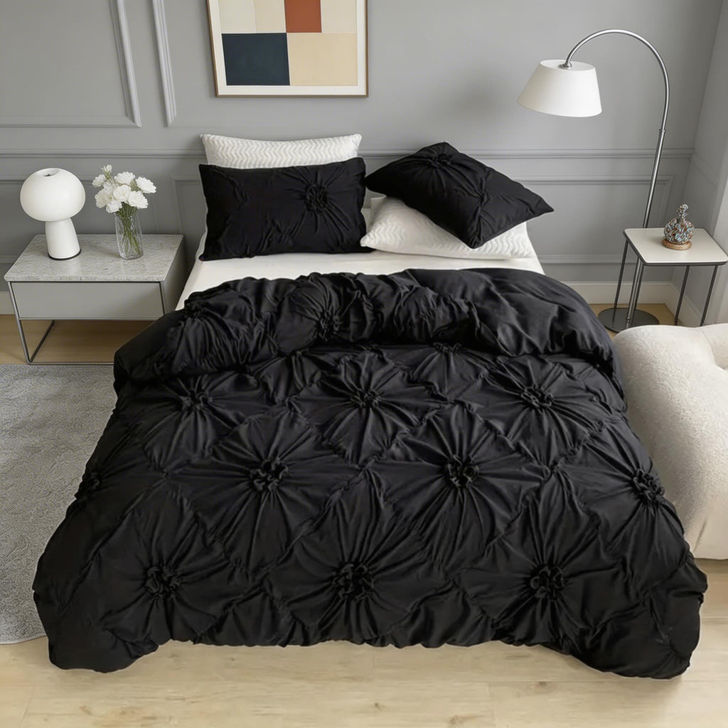 Elegant Ruffle Flower Quilt Cover Set Soft Microfiber Zipper Closure Machine Washable Corner Ties | ribuella