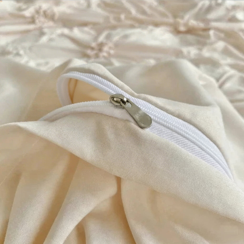 Elegant Ruffle Flower Quilt Cover Set Soft Microfiber Zipper Closure Machine Washable Corner Ties | ribuella