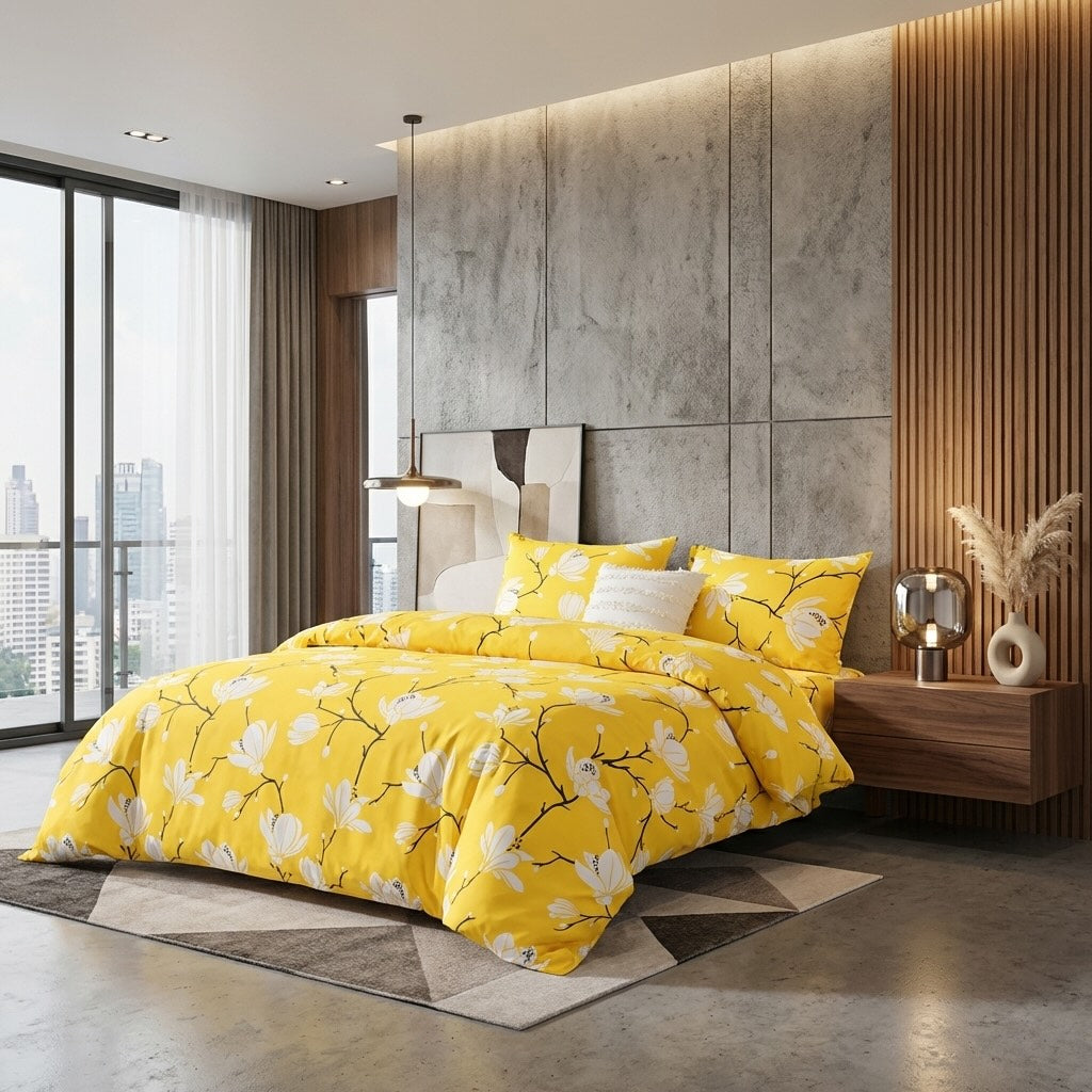 Floral Modern Quilt Cover Set Lightweight Microfiber Includes Pillowcases King Size | ribuella