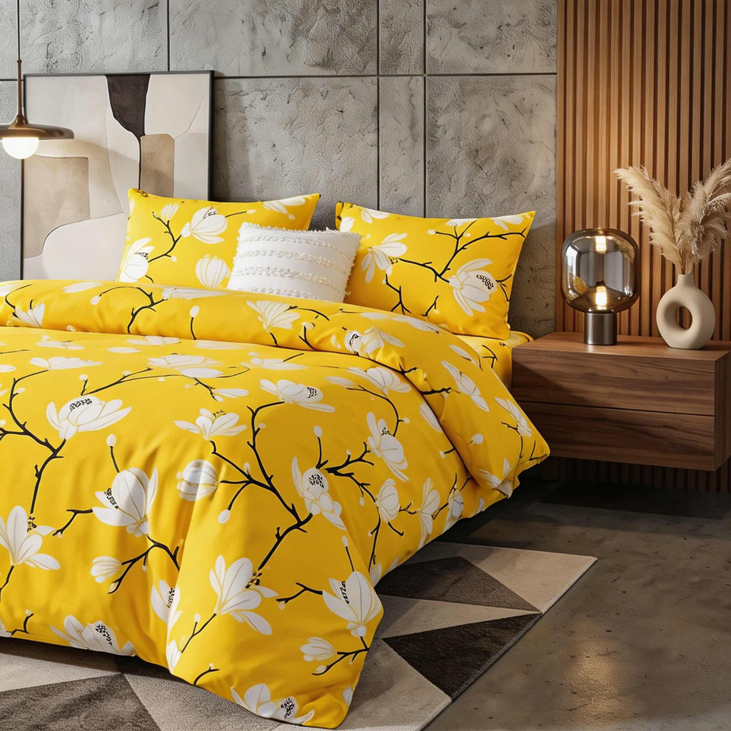 Floral Modern Quilt Cover Set Lightweight Microfiber Includes Pillowcases King Size | ribuella