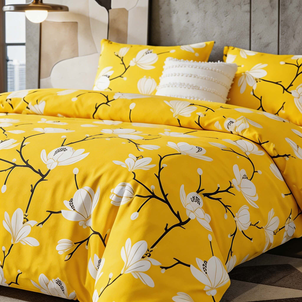 Floral Modern Quilt Cover Set Lightweight Microfiber Includes Pillowcases King Size | ribuella