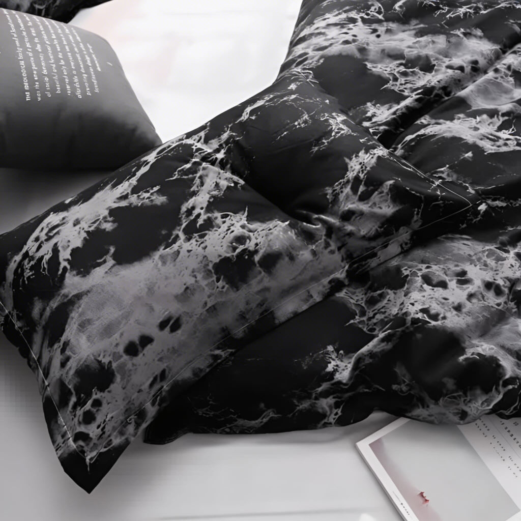Modern Black Marble Quilt Cover Set Microfiber Duvet Covers with Two Pillowcases | ribuella