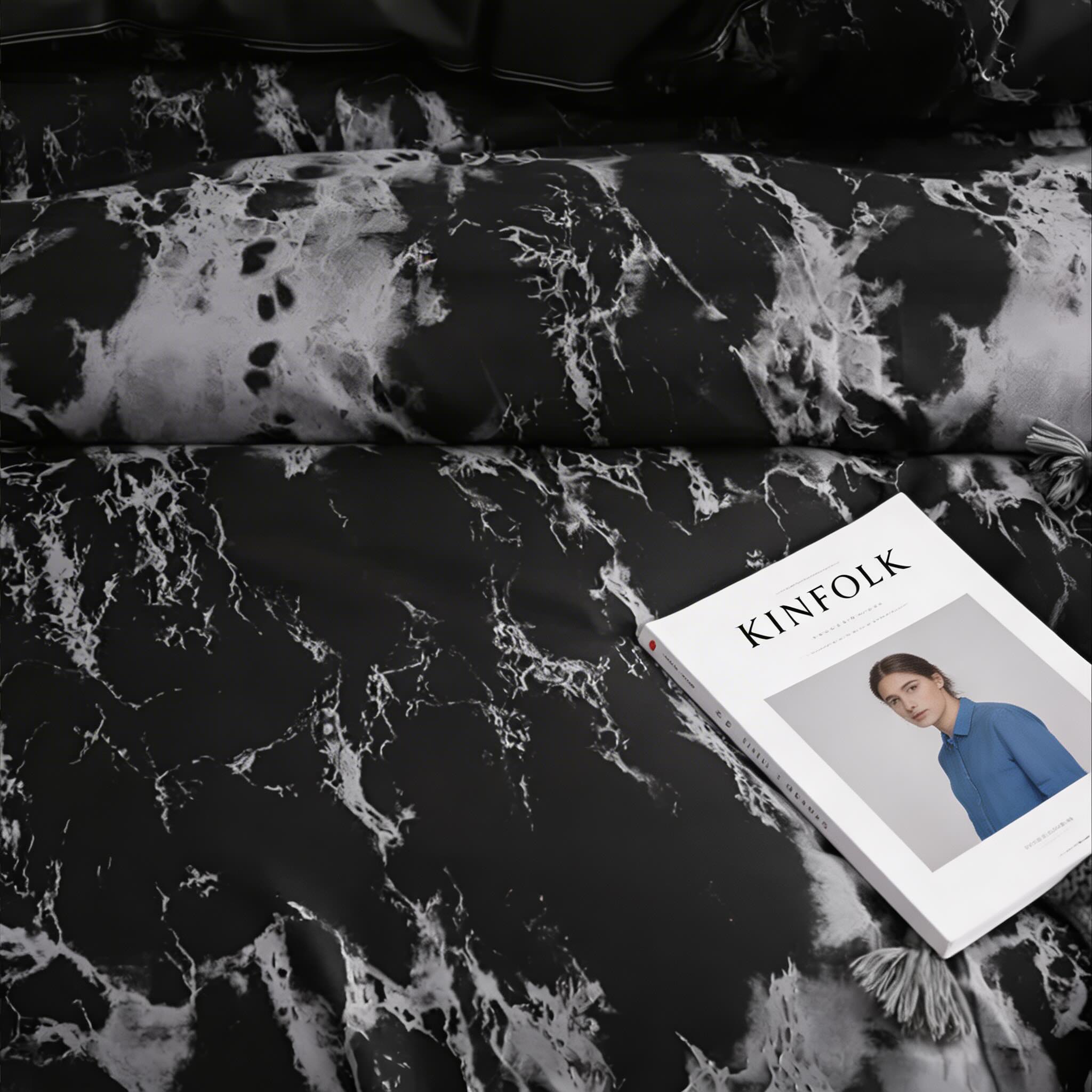 Modern Black Marble Quilt Cover Set Microfiber Duvet Covers with Two Pillowcases | ribuella