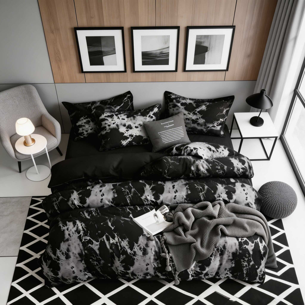 Modern Black Marble Quilt Cover Set Microfiber Duvet Covers with Two Pillowcases | ribuella