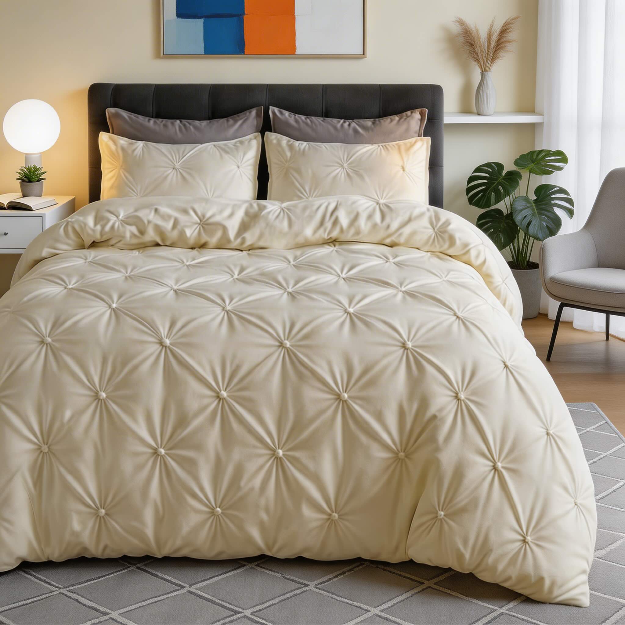 Modern Pinch Pleat Quilt Cover Set Microfiber Blend Soft Breathable Wrinkle Resistant | ribuella