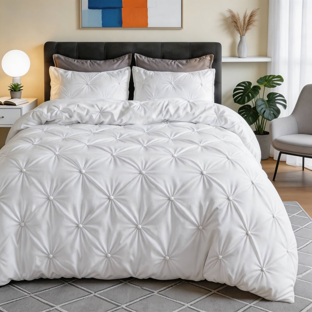 Modern Pinch Pleat Quilt Cover Set Microfiber Blend Soft Breathable Wrinkle Resistant | ribuella
