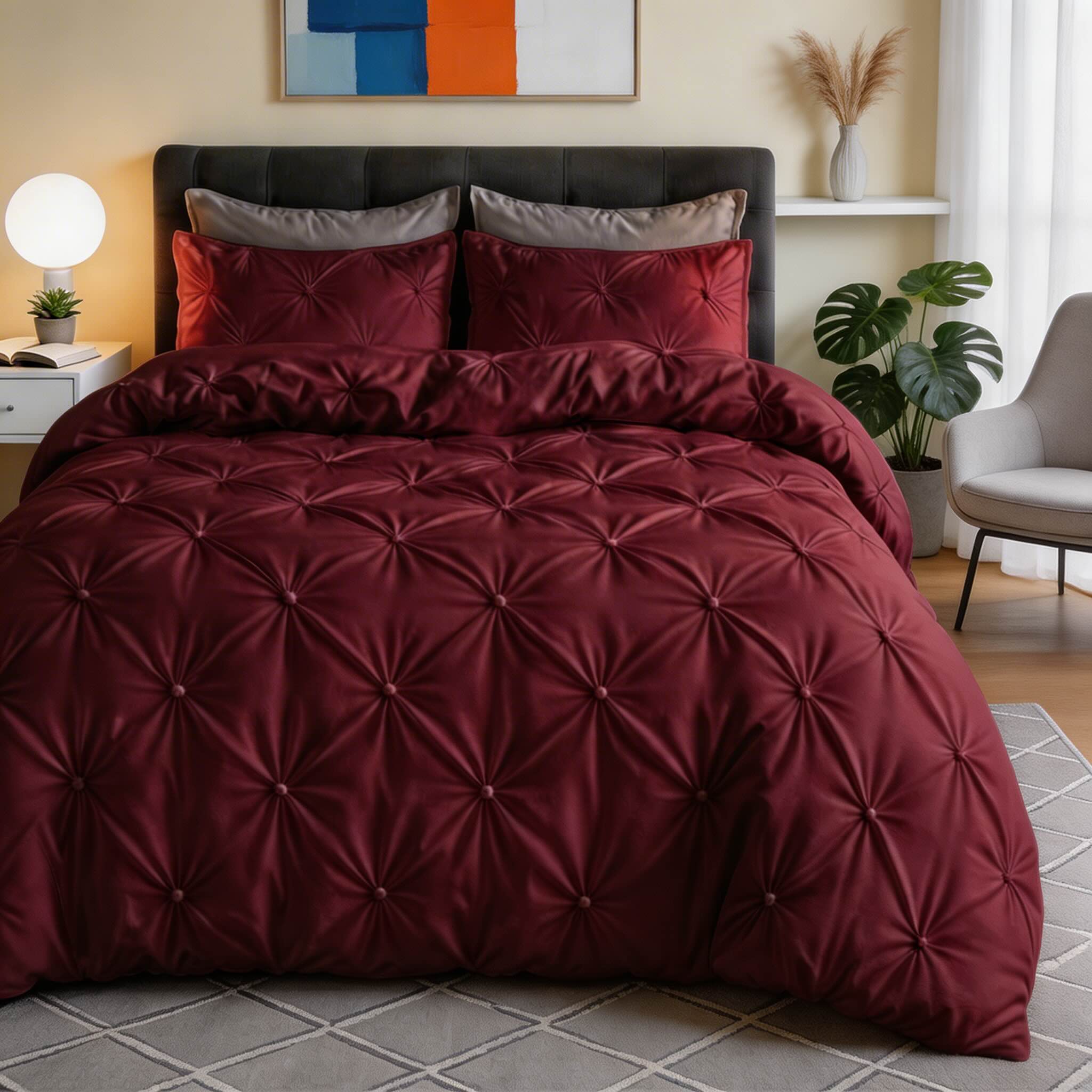 Modern Pinch Pleat Quilt Cover Set Microfiber Blend Soft Breathable Wrinkle Resistant | ribuella