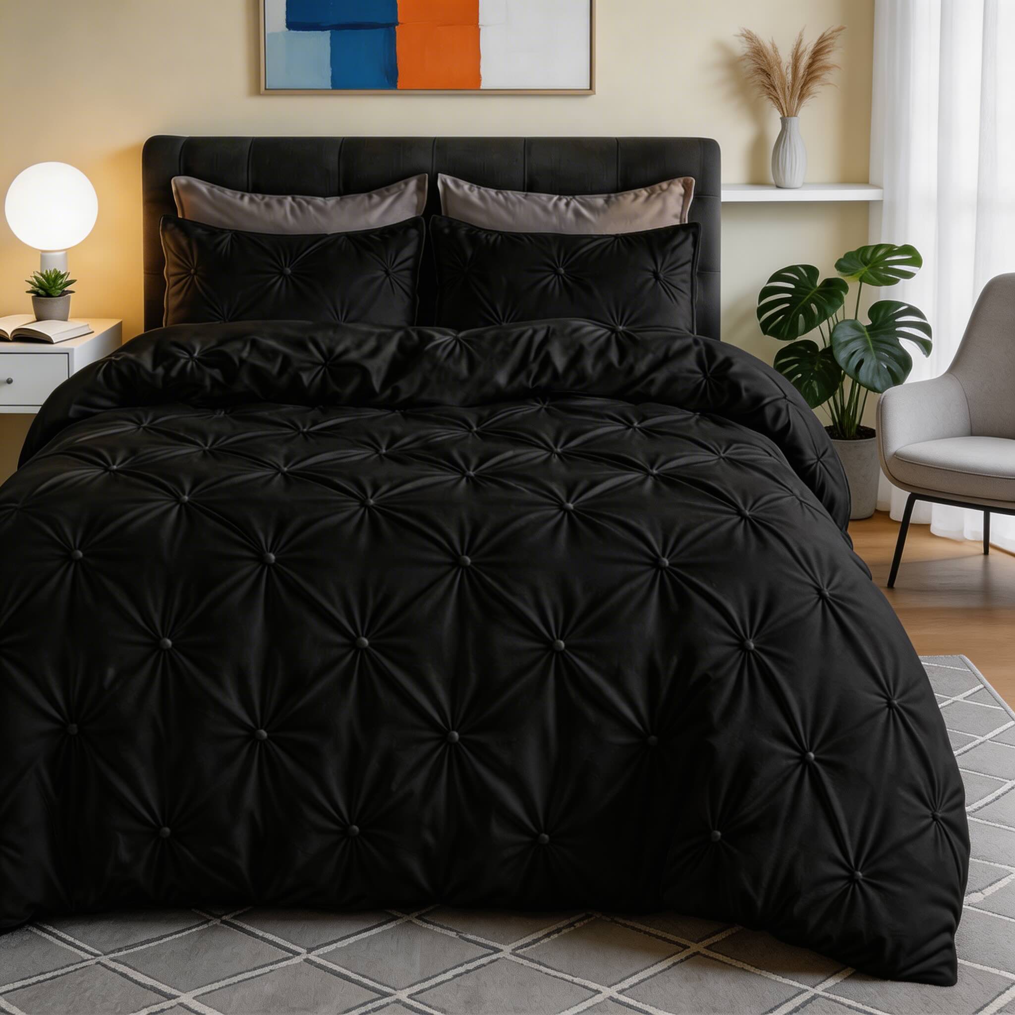 Modern Pinch Pleat Quilt Cover Set Microfiber Blend Soft Breathable Wrinkle Resistant | ribuella