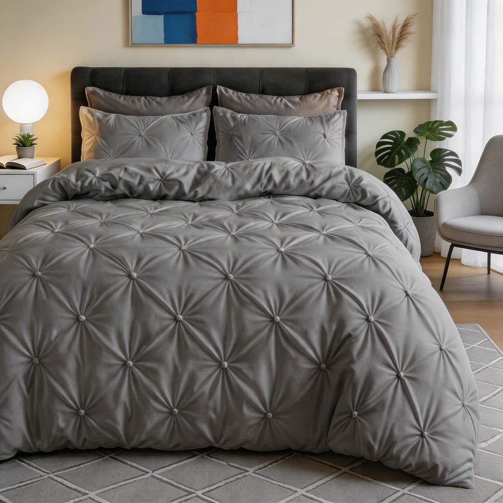 Modern Pinch Pleat Quilt Cover Set Microfiber Blend Soft Breathable Wrinkle Resistant | ribuella