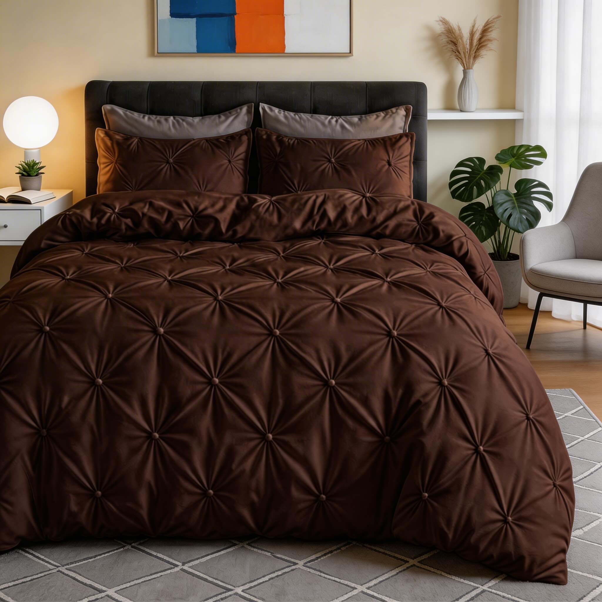 Modern Pinch Pleat Quilt Cover Set Microfiber Blend Soft Breathable Wrinkle Resistant | ribuella