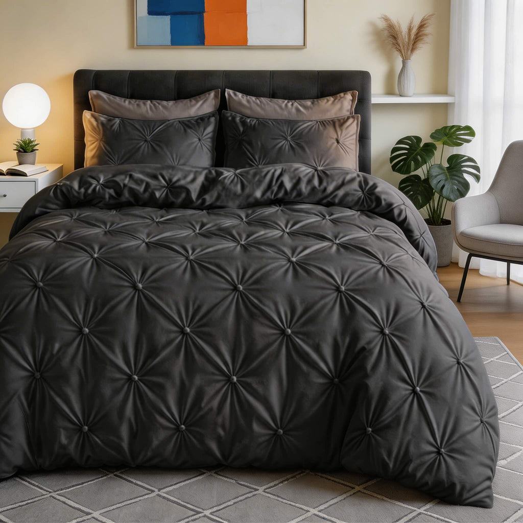 Modern Pinch Pleat Quilt Cover Set Microfiber Blend Soft Breathable Wrinkle Resistant | ribuella