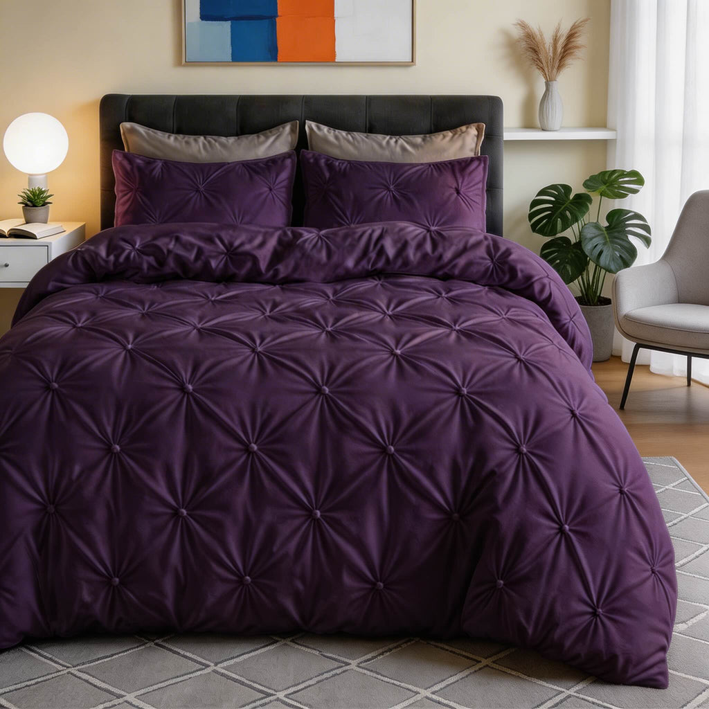 Modern Pinch Pleat Quilt Cover Set Microfiber Blend Soft Breathable Wrinkle Resistant | ribuella