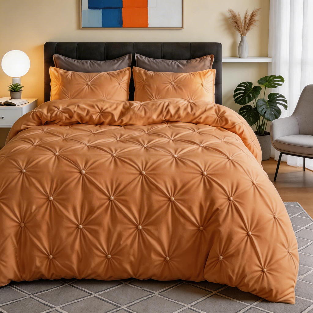 Modern Pinch Pleat Quilt Cover Set Microfiber Blend Soft Breathable Wrinkle Resistant | ribuella
