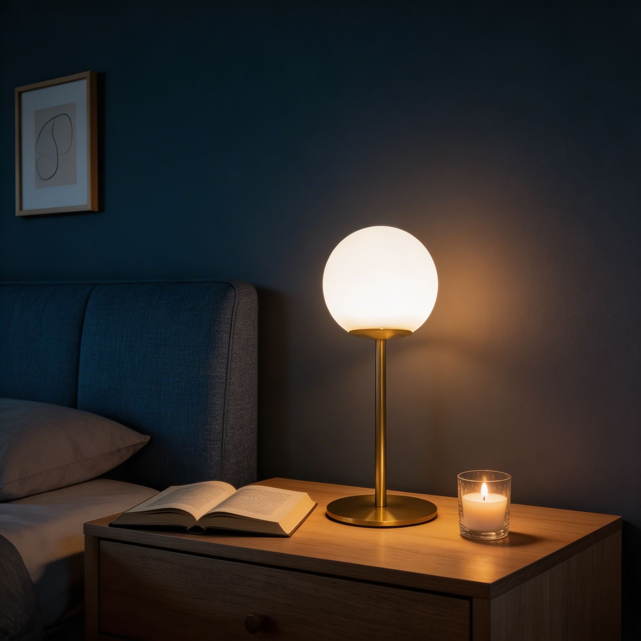 Lampe de table moderne au design de boule en verre, LED, ampoule E27 incluse, réglable, pour chambre et bureau | ribuella
