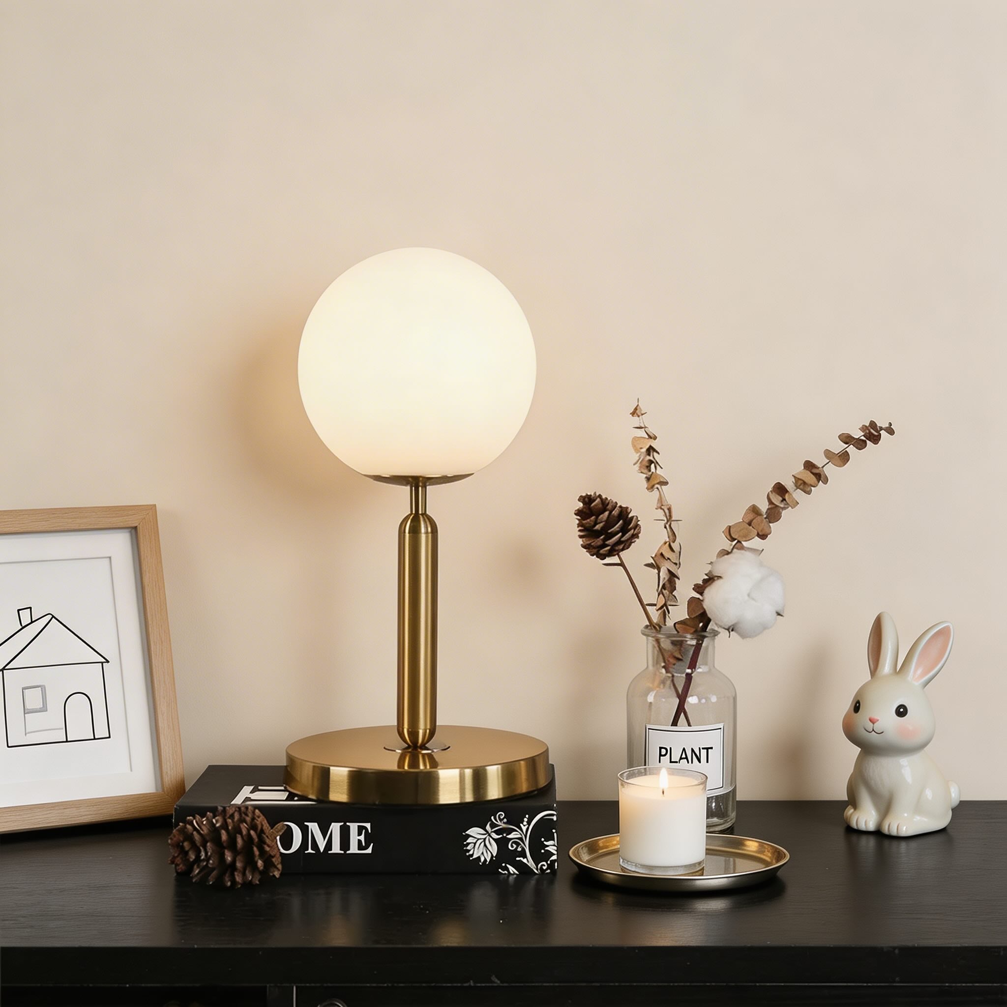 Lampe de table moderne au design de boule en verre, LED, ampoule E27 incluse, réglable, pour chambre et bureau | ribuella