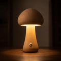 Modern Mushroom Table Lamp Battery Operated Touch Activated Wooden Nightstand Lamp Adjustable Brightness | ribuella
