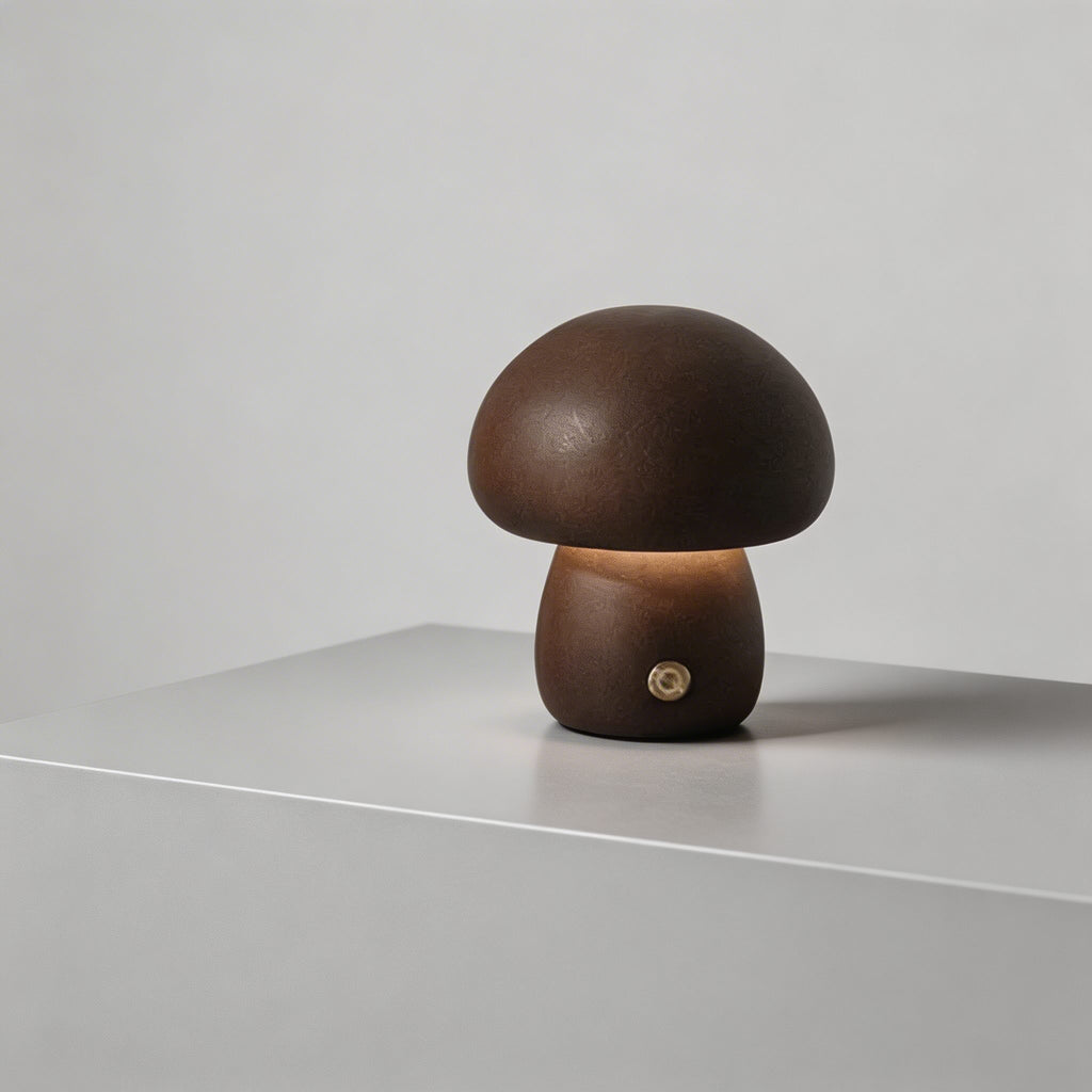 Modern Mushroom Table Lamp Battery Operated Touch Activated Wooden Nightstand Lamp Adjustable Brightness | ribuella