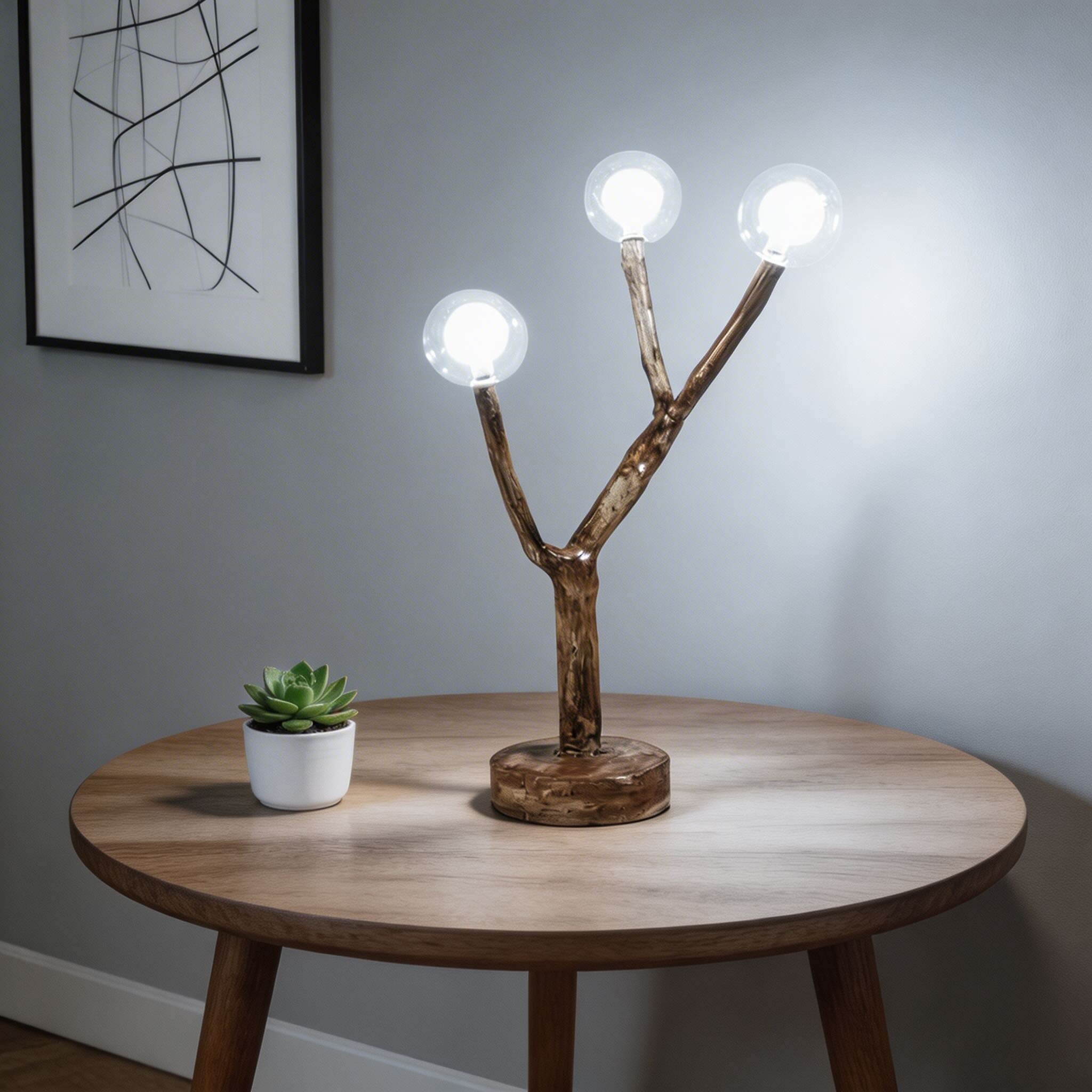 Nordisk rustik gulvlampe i flere størrelser, med harpiks og glas, LED-design med trægrene | ribuella