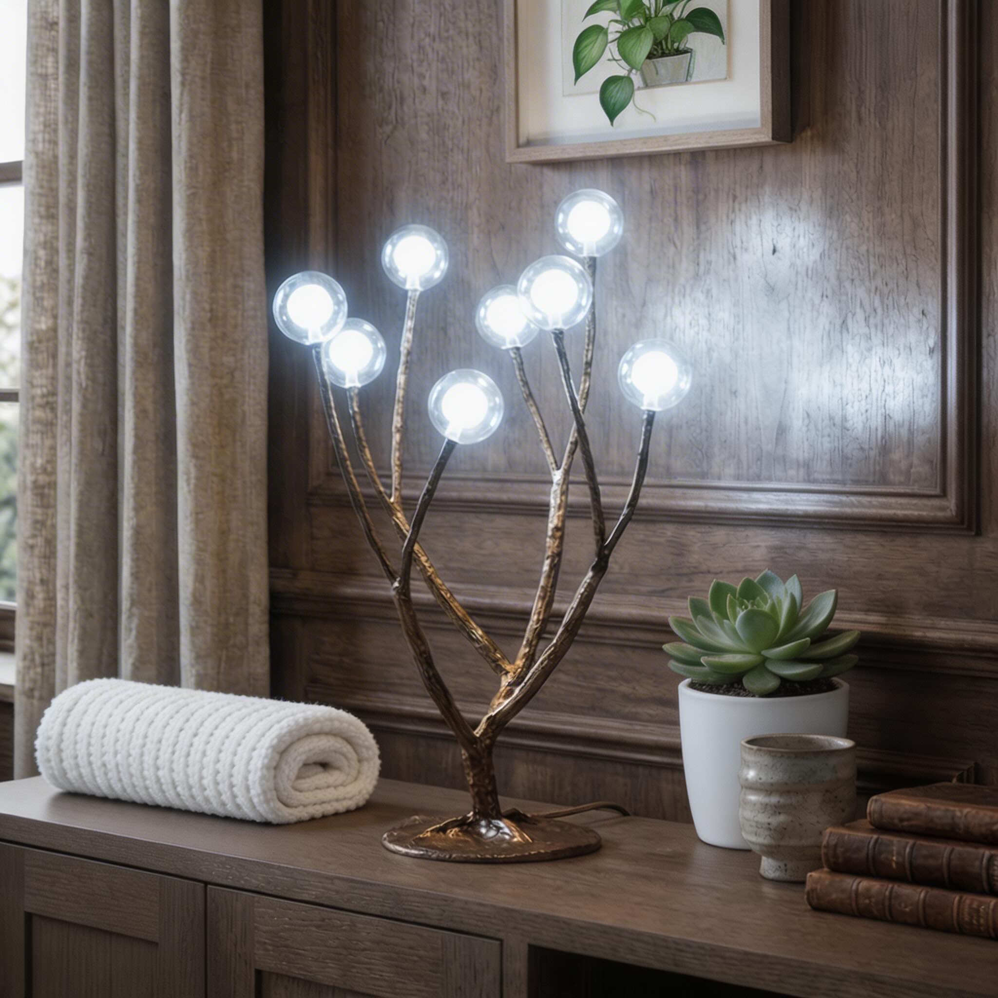 Nordisk rustik gulvlampe i flere størrelser, med harpiks og glas, LED-design med trægrene | ribuella