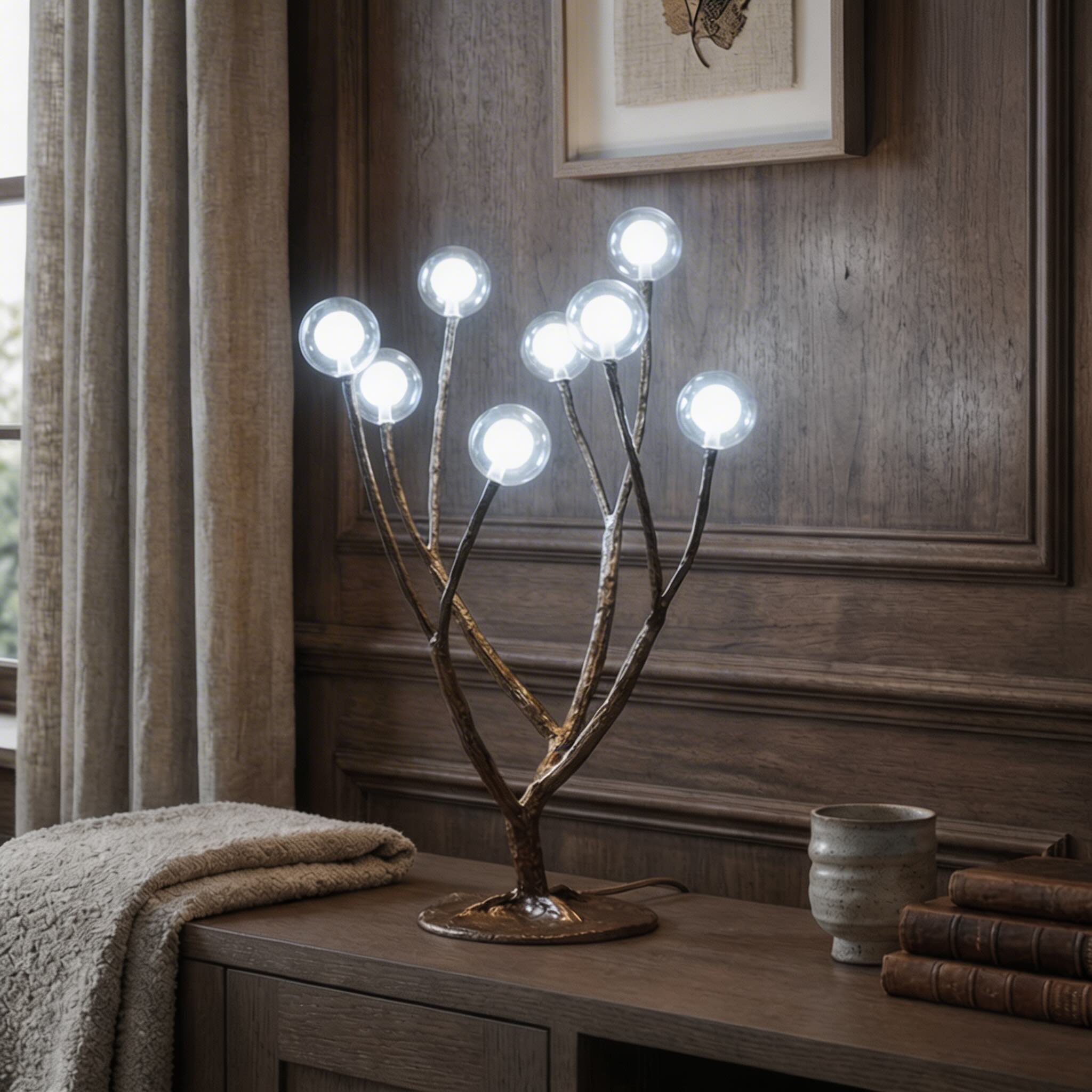 Nordisk rustik gulvlampe i flere størrelser, med harpiks og glas, LED-design med trægrene | ribuella
