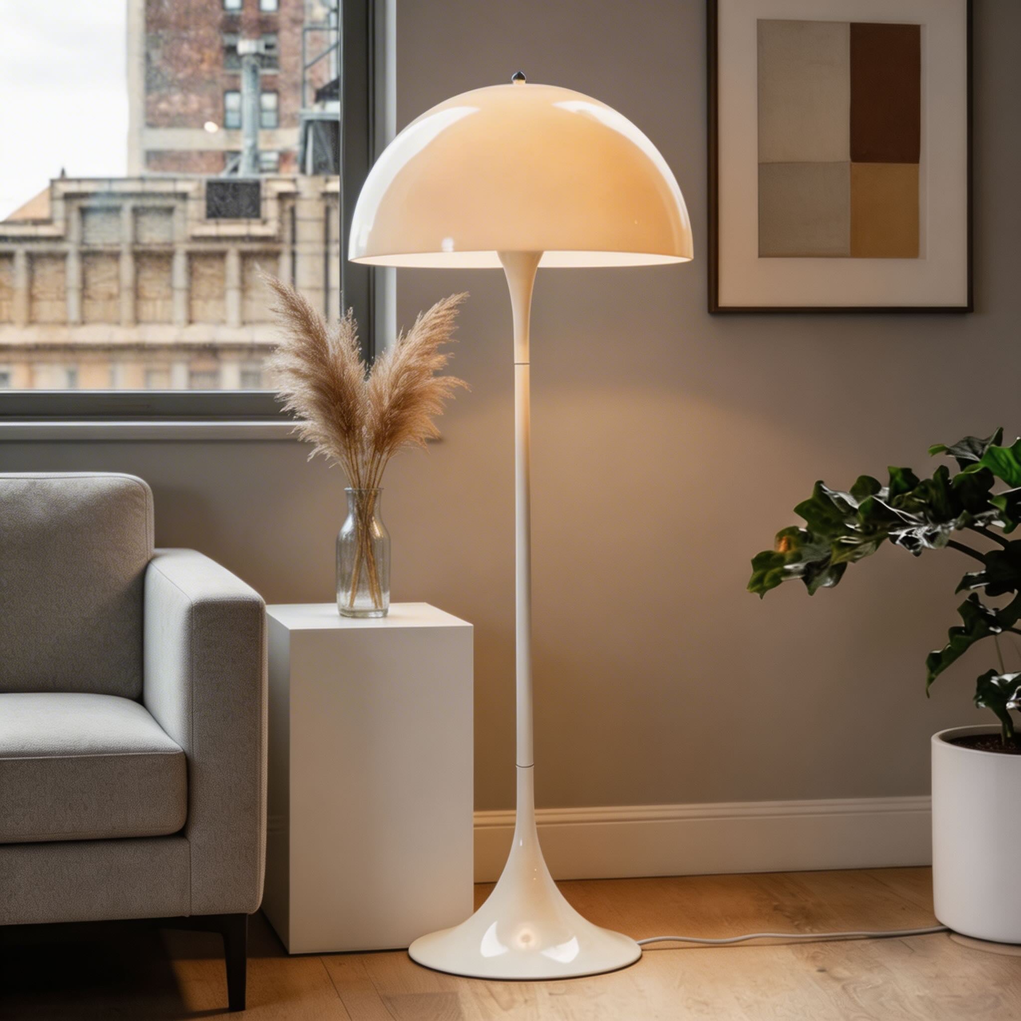 Moderní stojací lampa s nastavitelným akrylovým LED světlem pro ambientní osvětlení v bílé barvě | ribuella