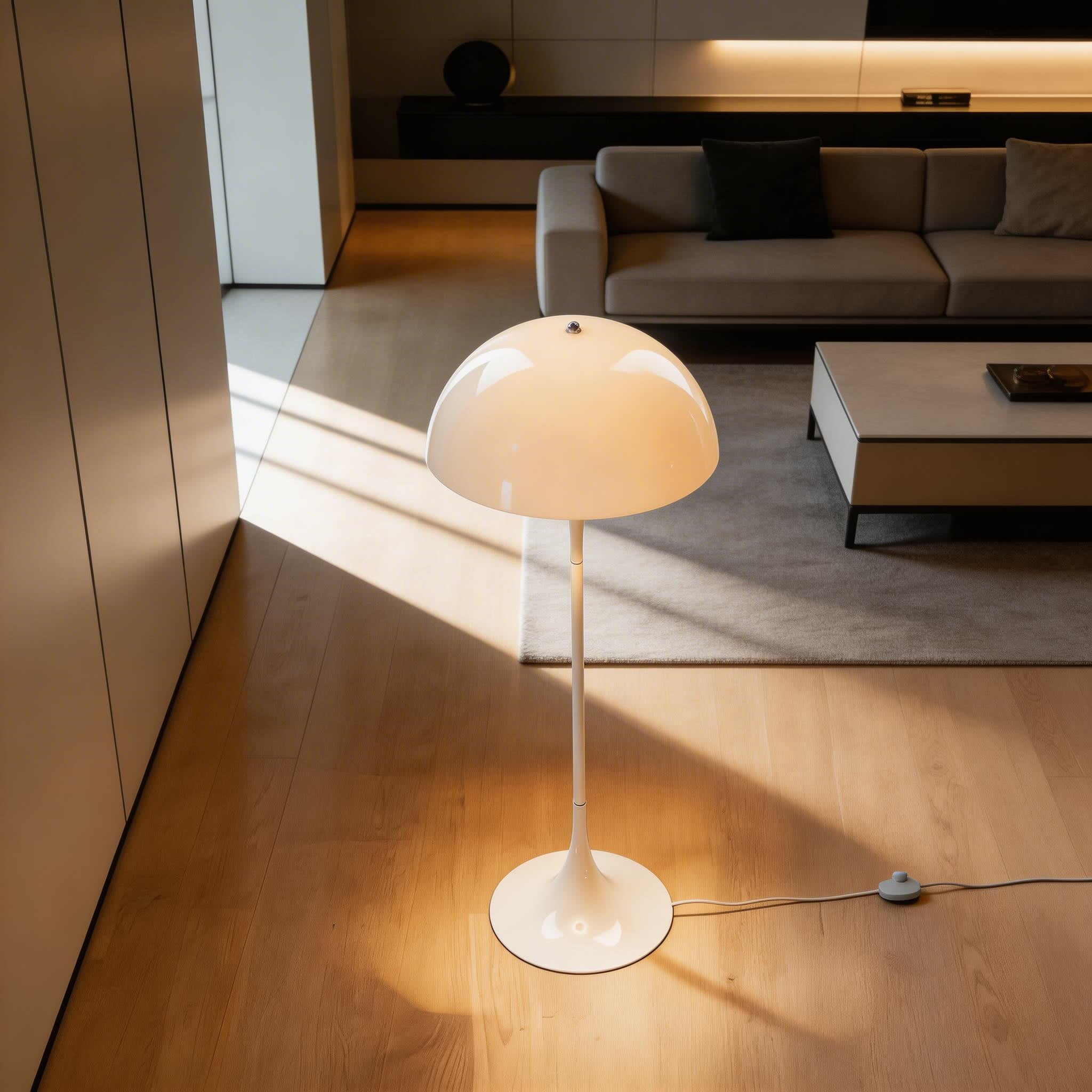 Moderní stojací lampa s nastavitelným akrylovým LED světlem pro ambientní osvětlení v bílé barvě | ribuella