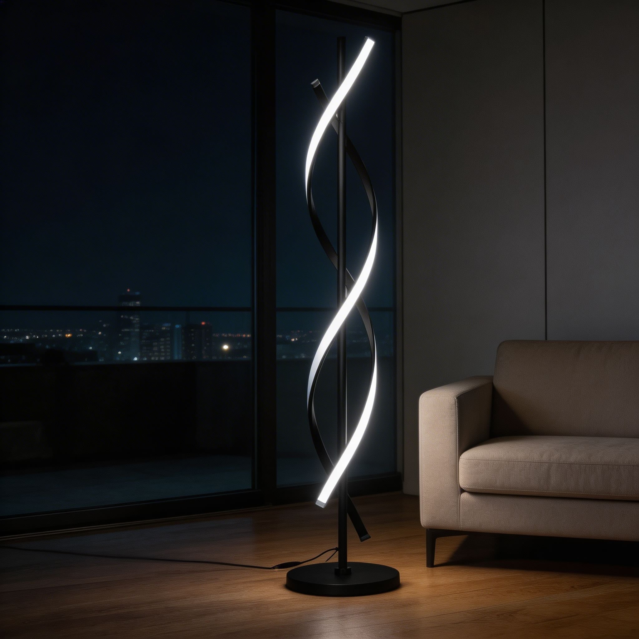 Moderní stojací lampa s nastavitelným hliníkovým LED světlem a 360° osvětlením do obývacího pokoje | ribuella