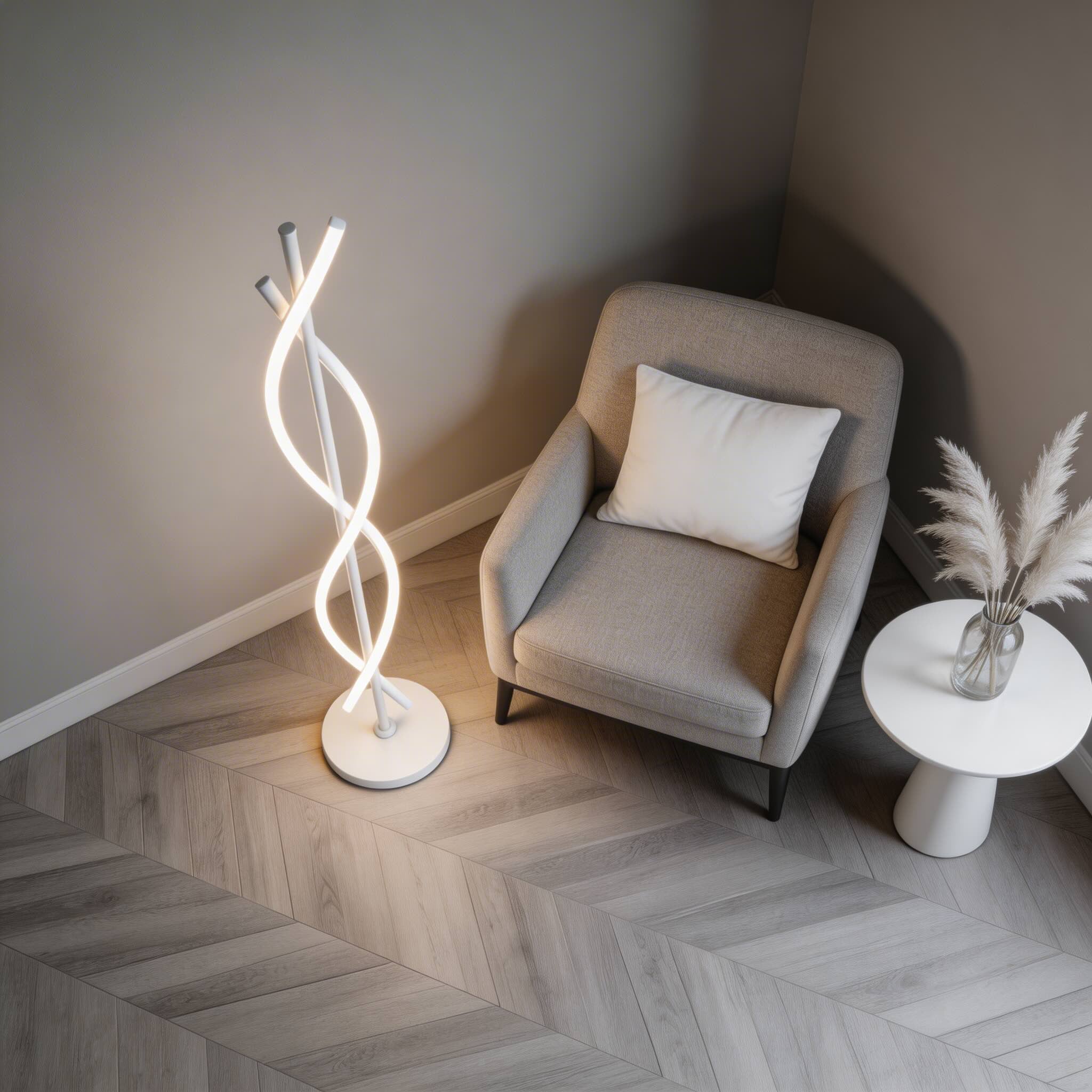 Moderní stojací lampa s nastavitelným hliníkovým LED světlem a 360° osvětlením do obývacího pokoje | ribuella