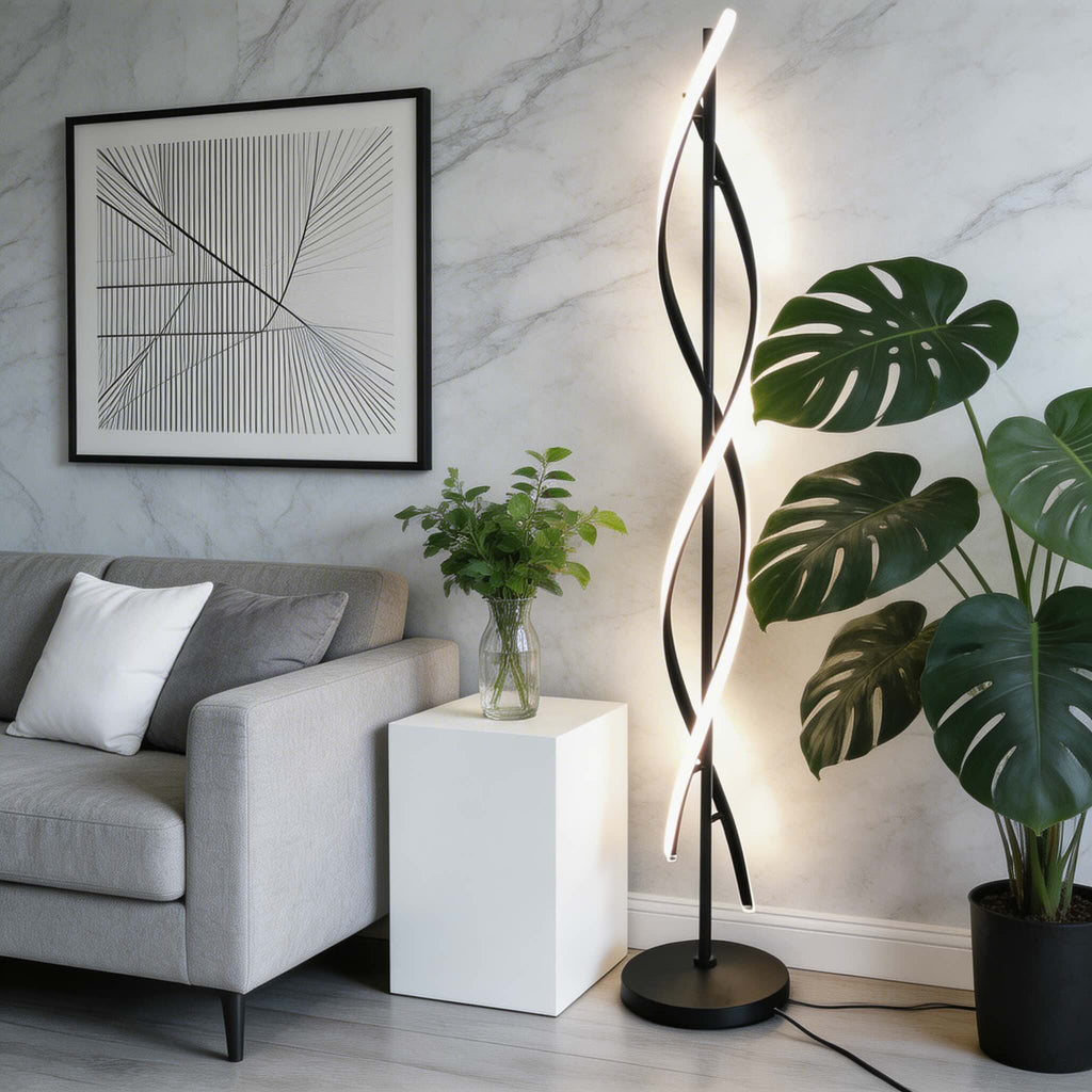 Moderní stojací lampa s nastavitelným hliníkovým LED světlem a 360° osvětlením do obývacího pokoje | ribuella