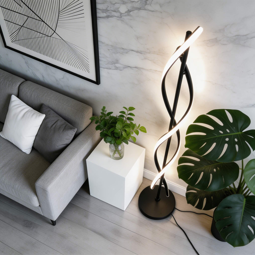 Moderní stojací lampa s nastavitelným hliníkovým LED světlem a 360° osvětlením do obývacího pokoje | ribuella