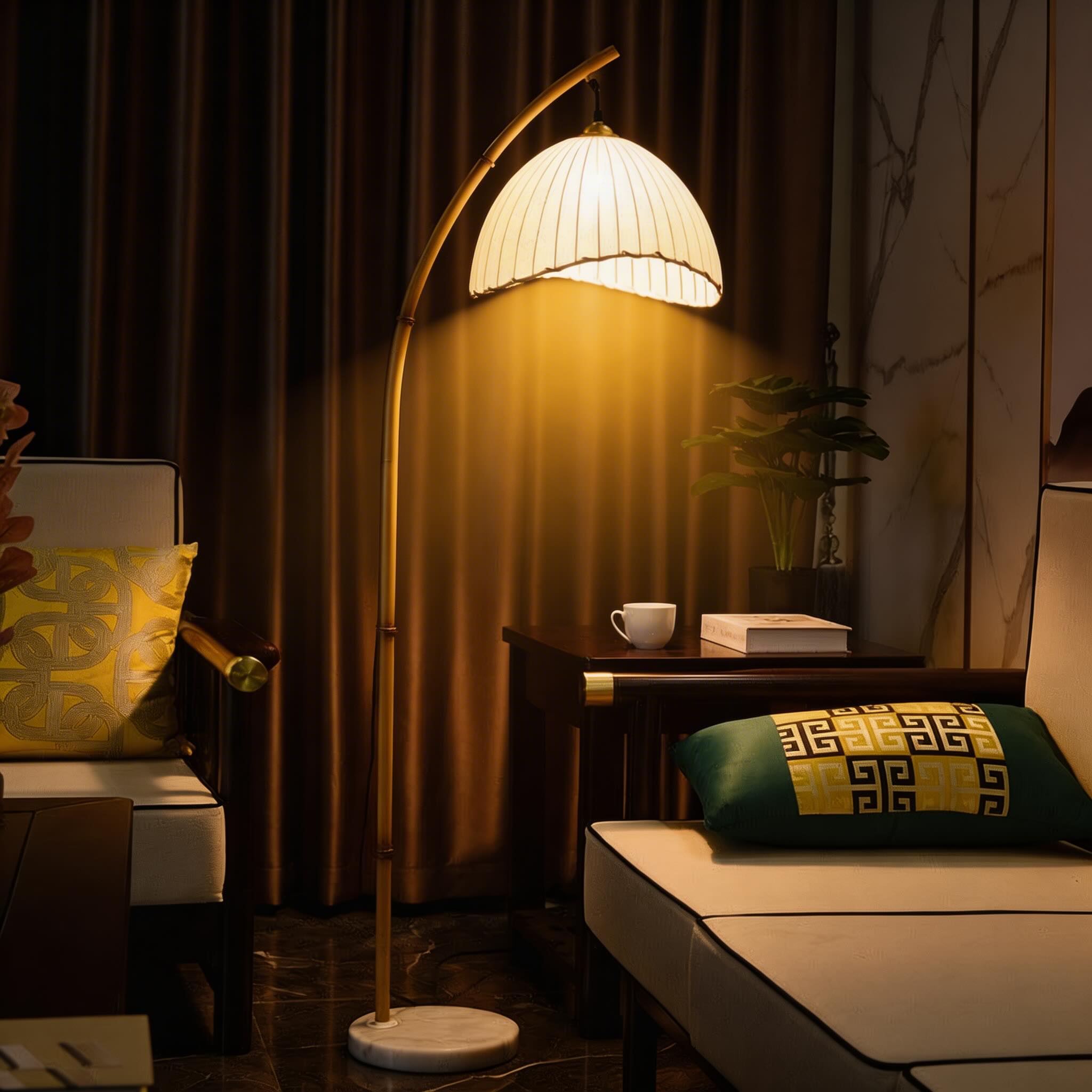 Modern Floor Lamp with Adjustable LED Lighting and Imitation Bamboo Shade for Versatile Ambiance | ribuella