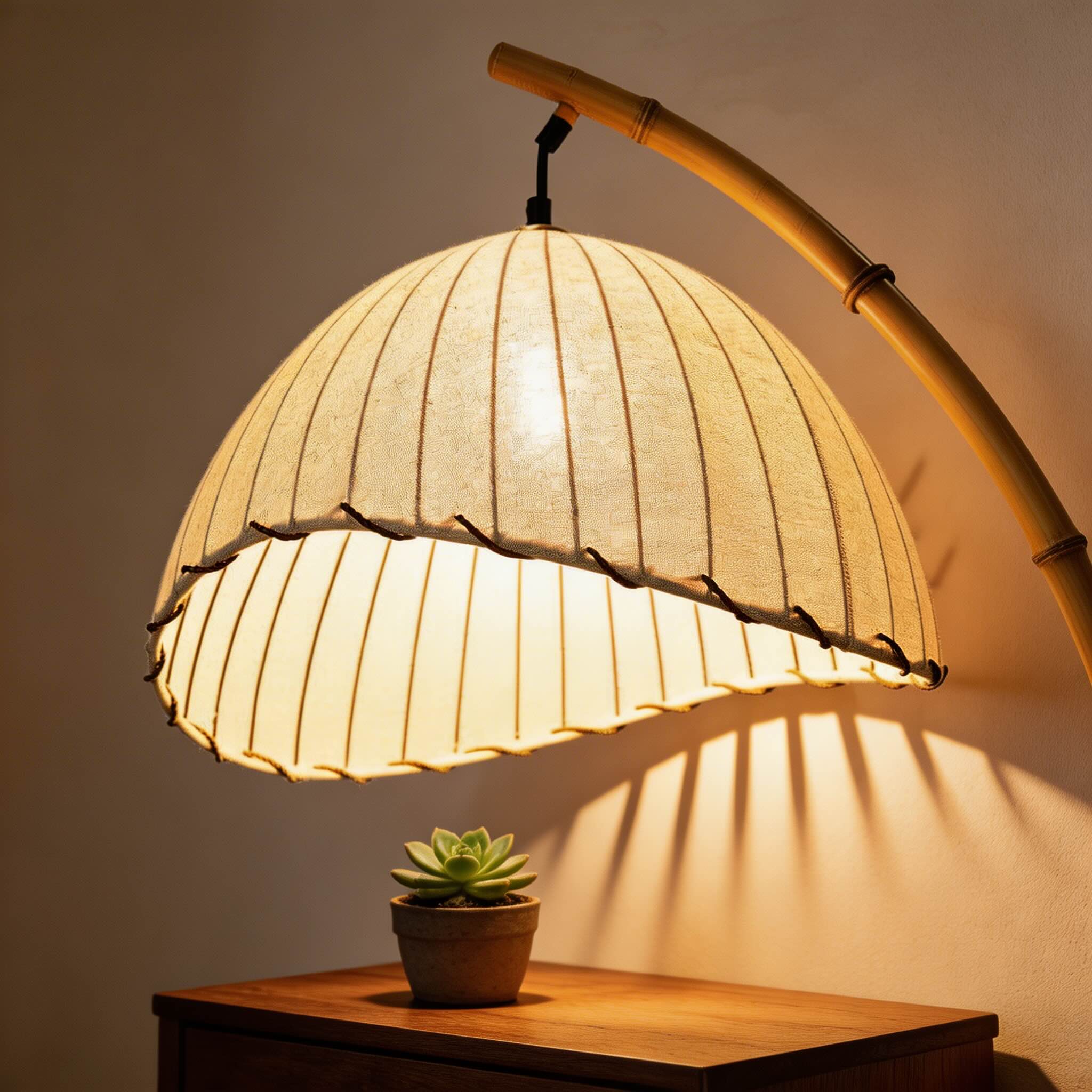 Modern Floor Lamp with Adjustable LED Lighting and Imitation Bamboo Shade for Versatile Ambiance | ribuella
