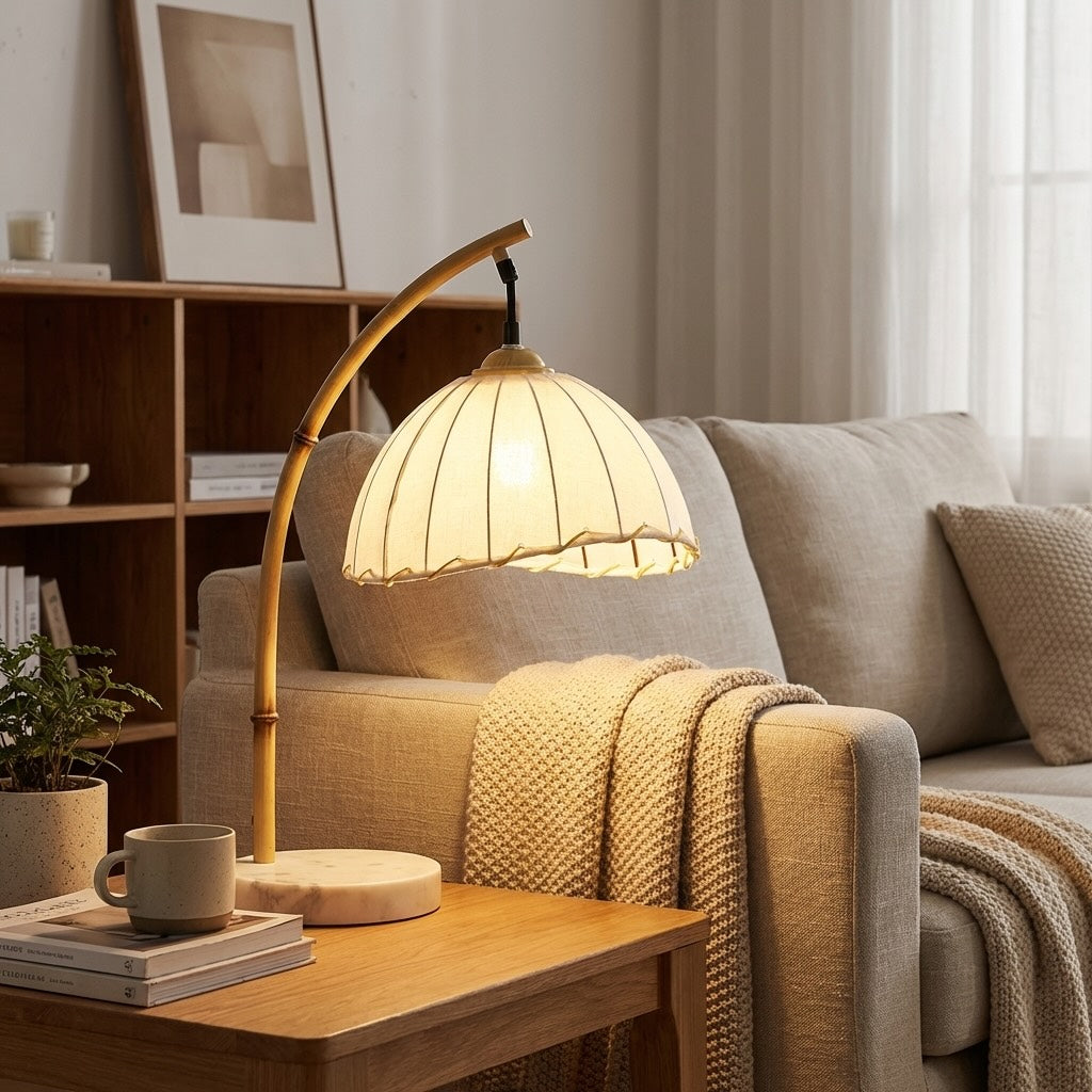 Modern Floor Lamp with Adjustable LED Lighting and Imitation Bamboo Shade for Versatile Ambiance | ribuella