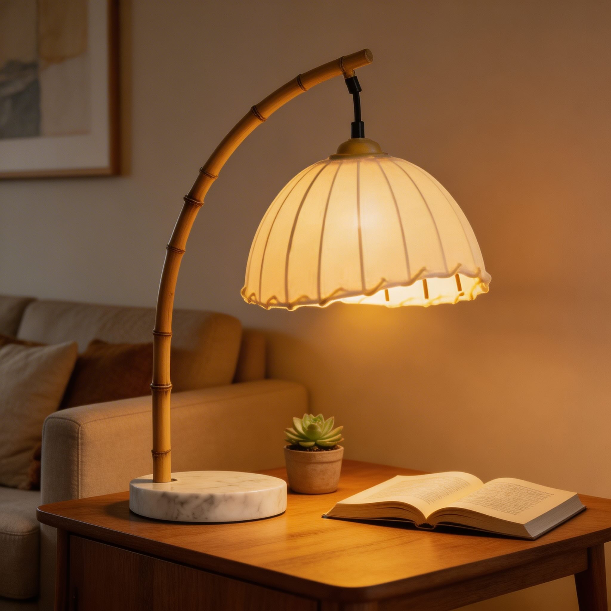 Modern Floor Lamp with Adjustable LED Lighting and Imitation Bamboo Shade for Versatile Ambiance | ribuella