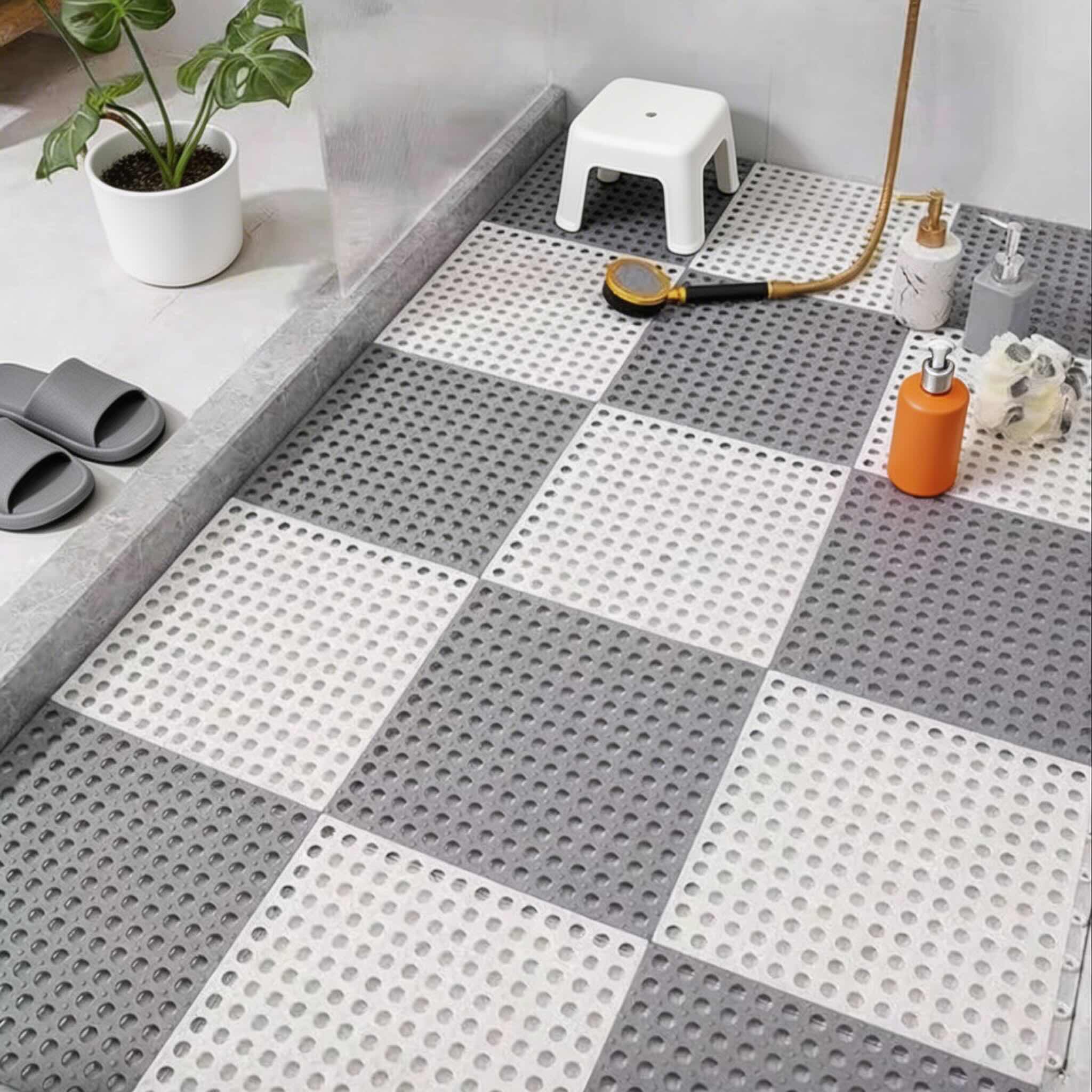 Modern Non-Slip Bathroom Mat Set Waterproof Plastic Hollow Design Easy Clean | ribuella