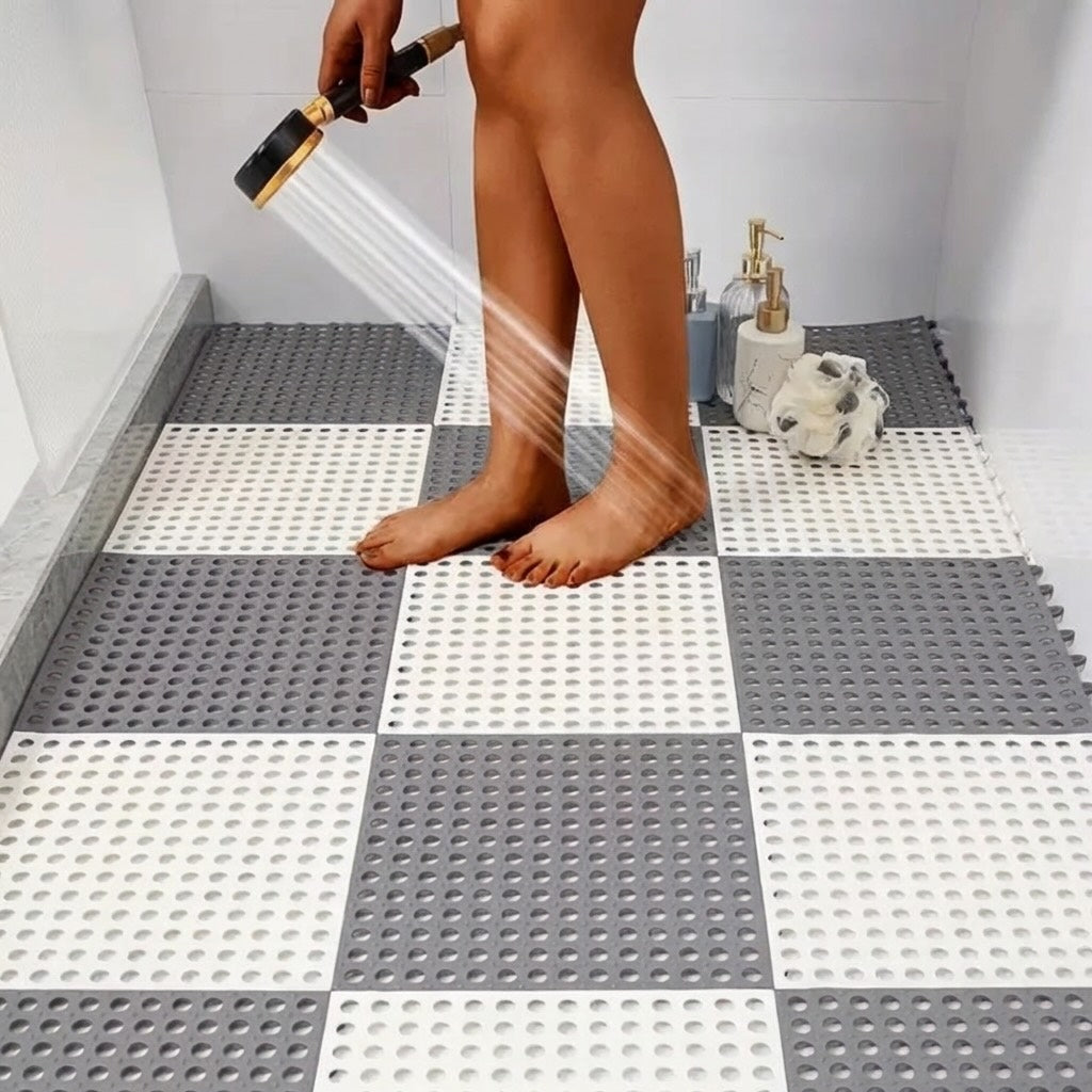 Modern Non-Slip Bathroom Mat Set Waterproof Plastic Hollow Design Easy Clean | ribuella