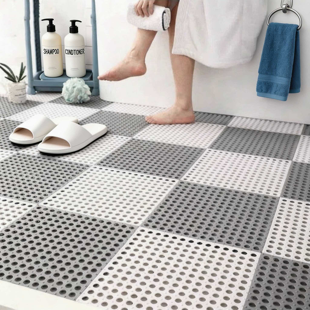 Modern Non-Slip Bathroom Mat Set Waterproof Plastic Hollow Design Easy Clean | ribuella