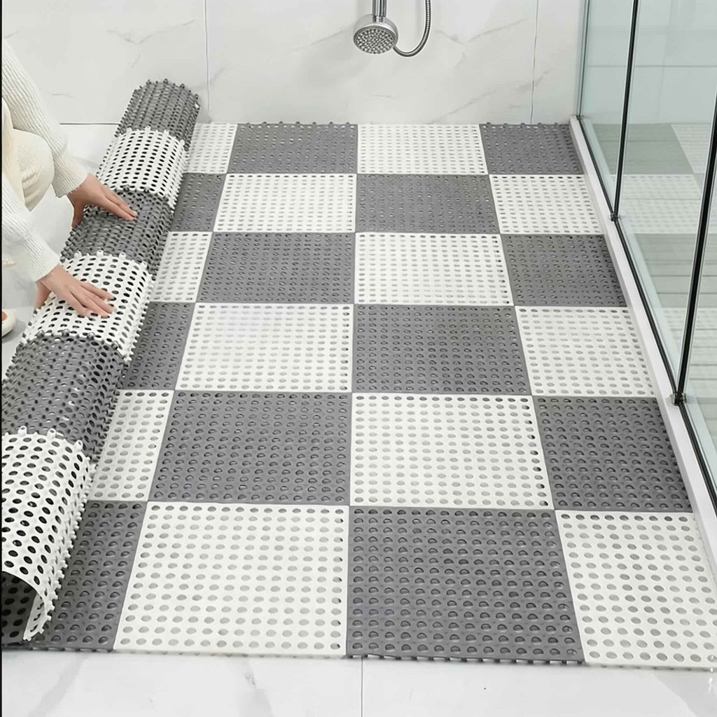 Modern Non-Slip Bathroom Mat Set Waterproof Plastic Hollow Design Easy Clean | ribuella