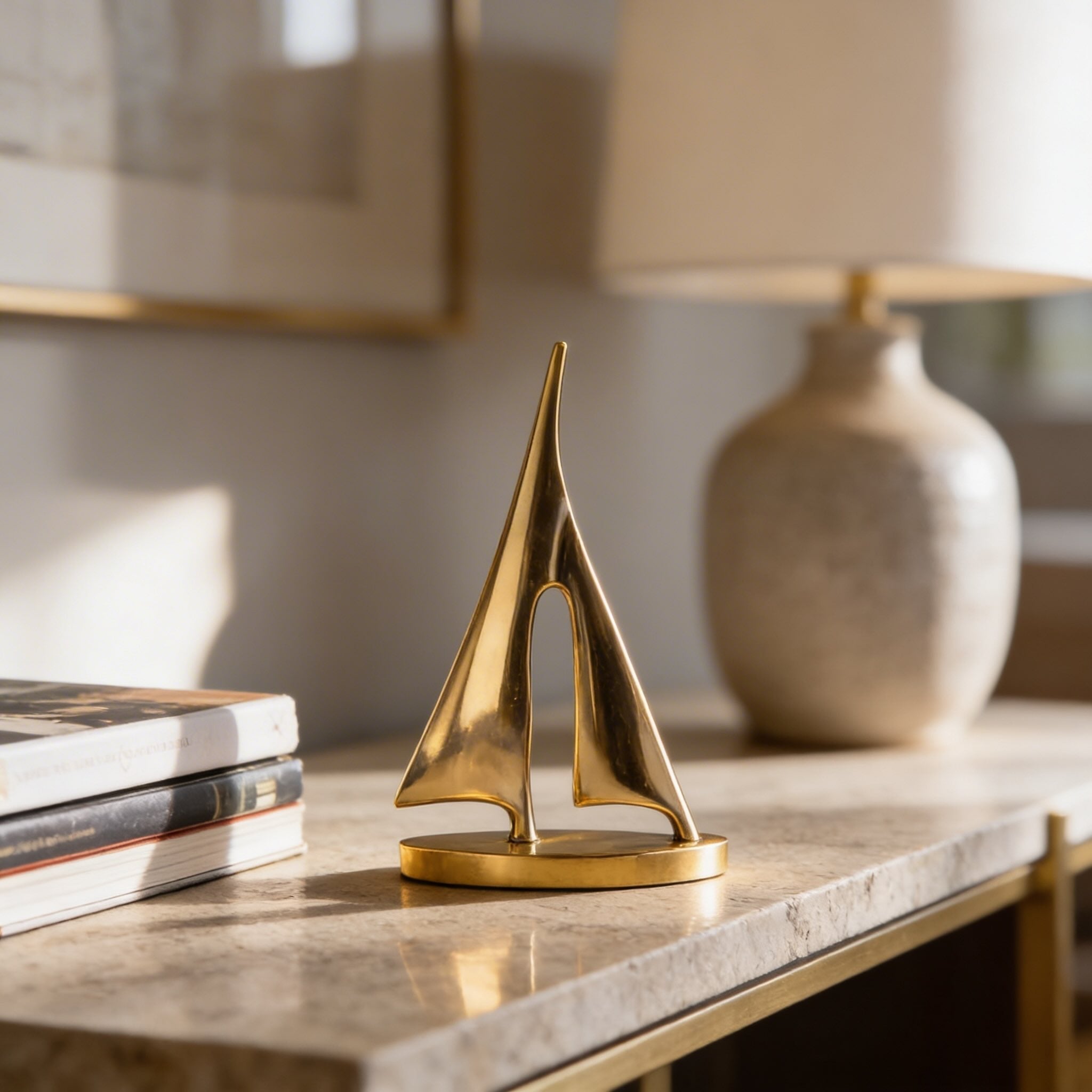 Modern Sailboat Sculpture Decorative Accent Copper Material Gold Finish 7.9 in Height | ribuella