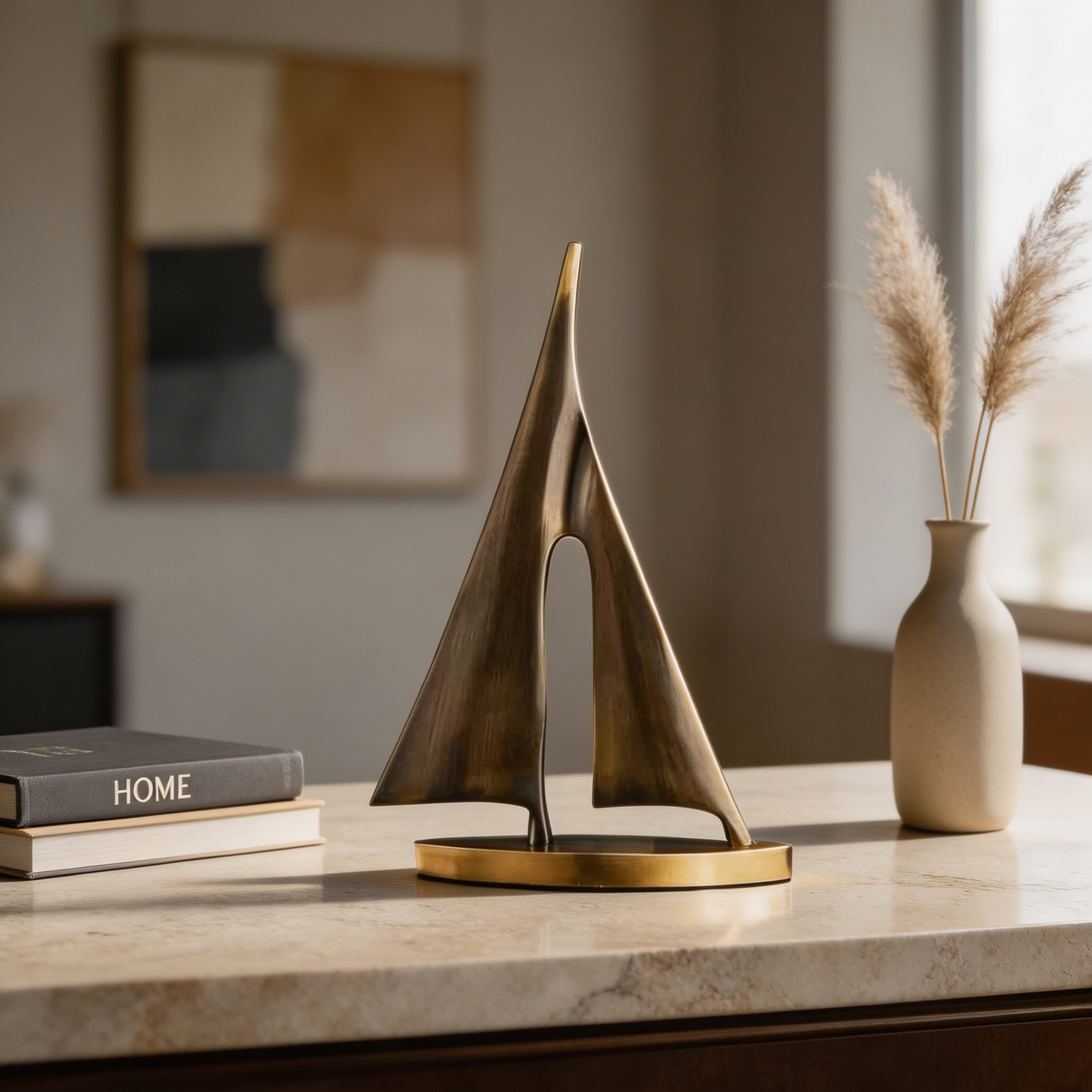 Modern Sailboat Sculpture Decorative Accent Copper Material Gold Finish 7.9 in Height | ribuella