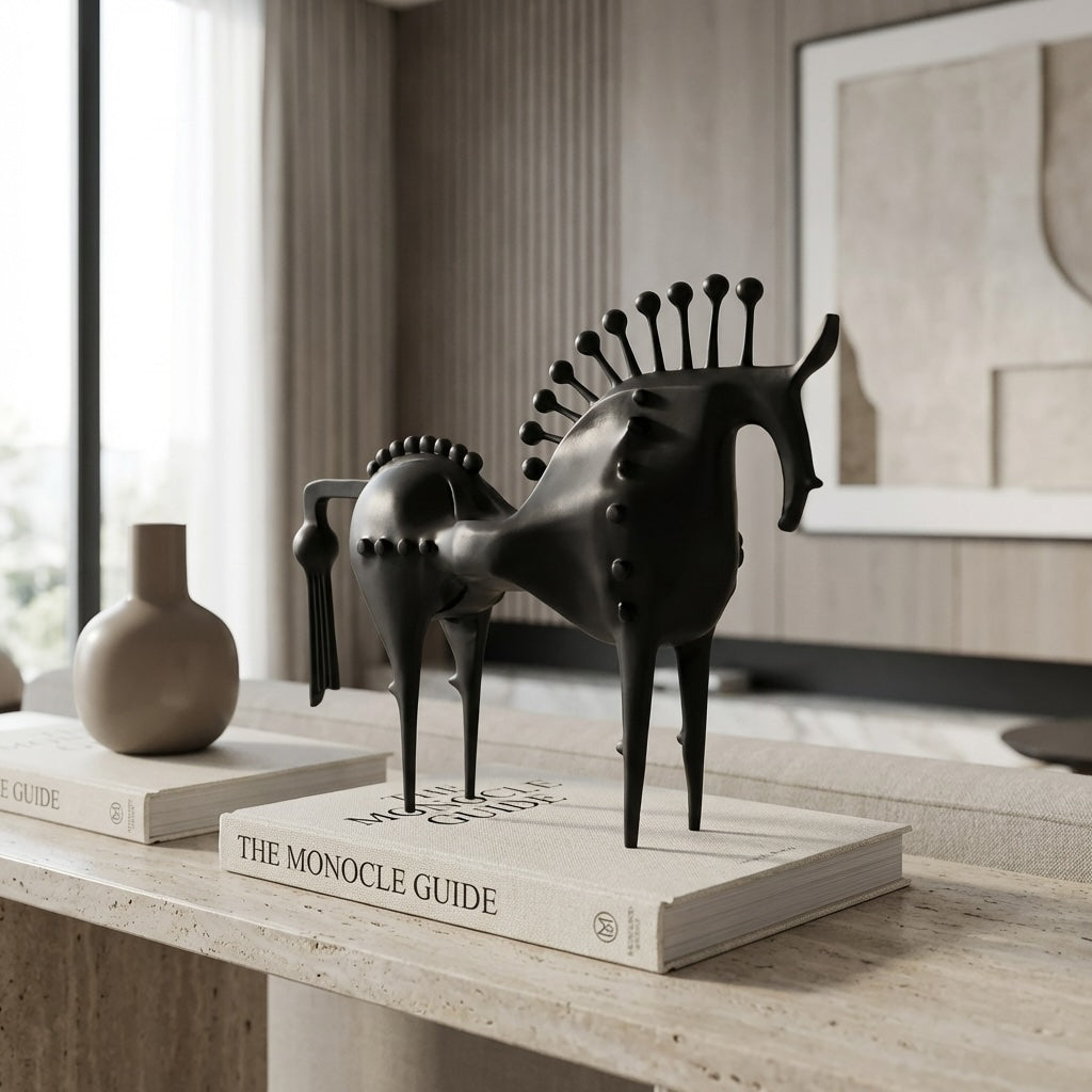 Modern Abstract Horse Statue Cast Iron Handmade Decorative Art Piece Black Finish | ribuella
