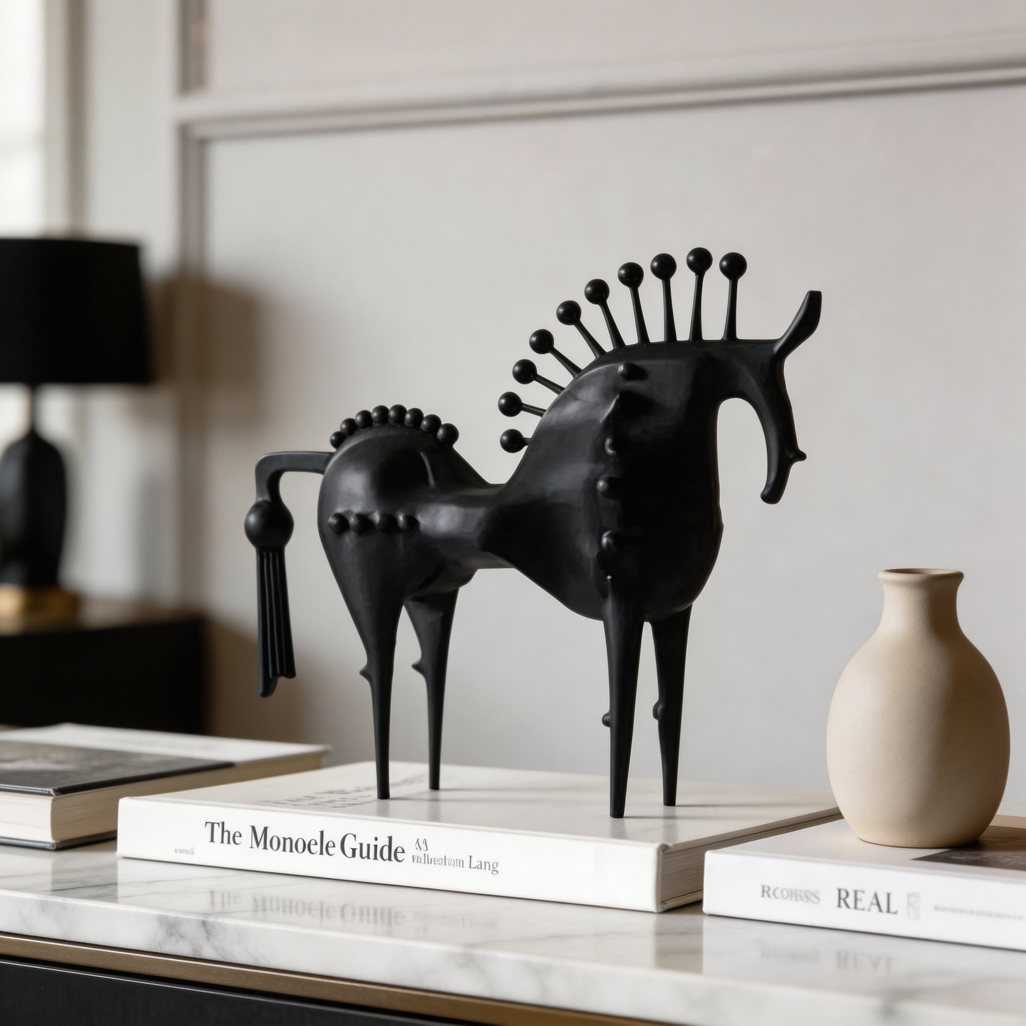 Modern Abstract Horse Statue Cast Iron Handmade Decorative Art Piece Black Finish | ribuella