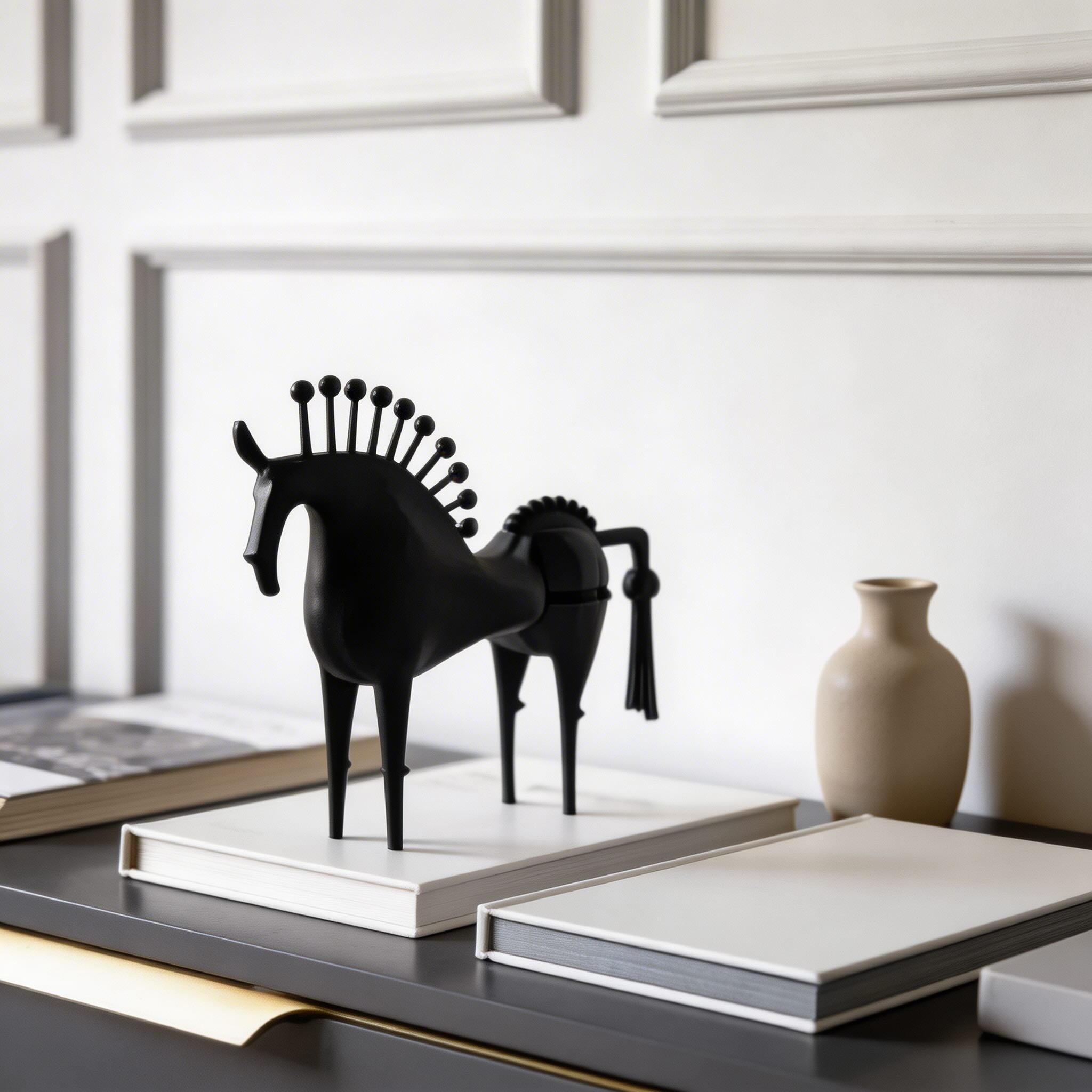Modern Abstract Horse Statue Cast Iron Handmade Decorative Art Piece Black Finish | ribuella